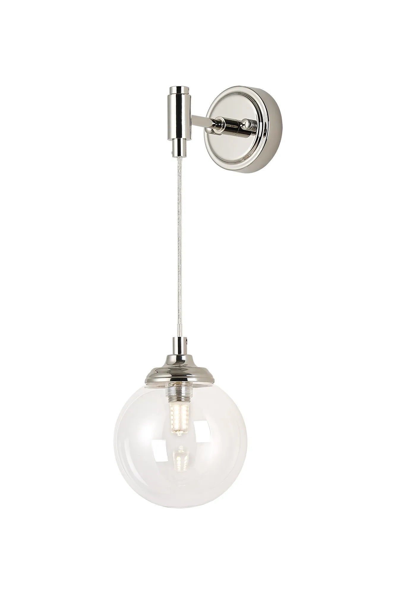 Dene Adjustable Single Wall Light IP44 - Polished Nickel & Clear Smooth Round Glass