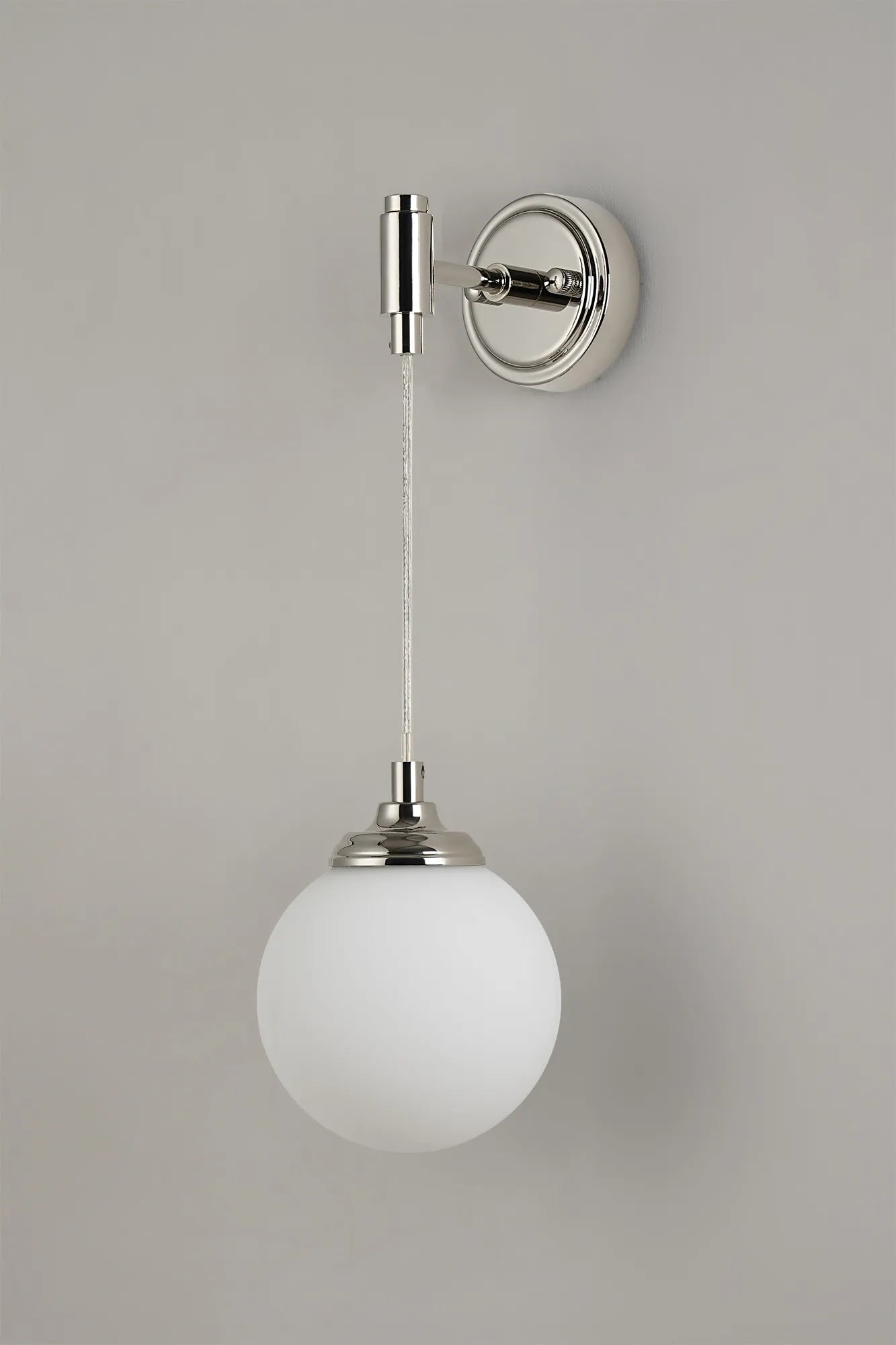 Dene Adjustable Single Wall Light IP44 - Polished Nickel & Opal Smooth Round Glass