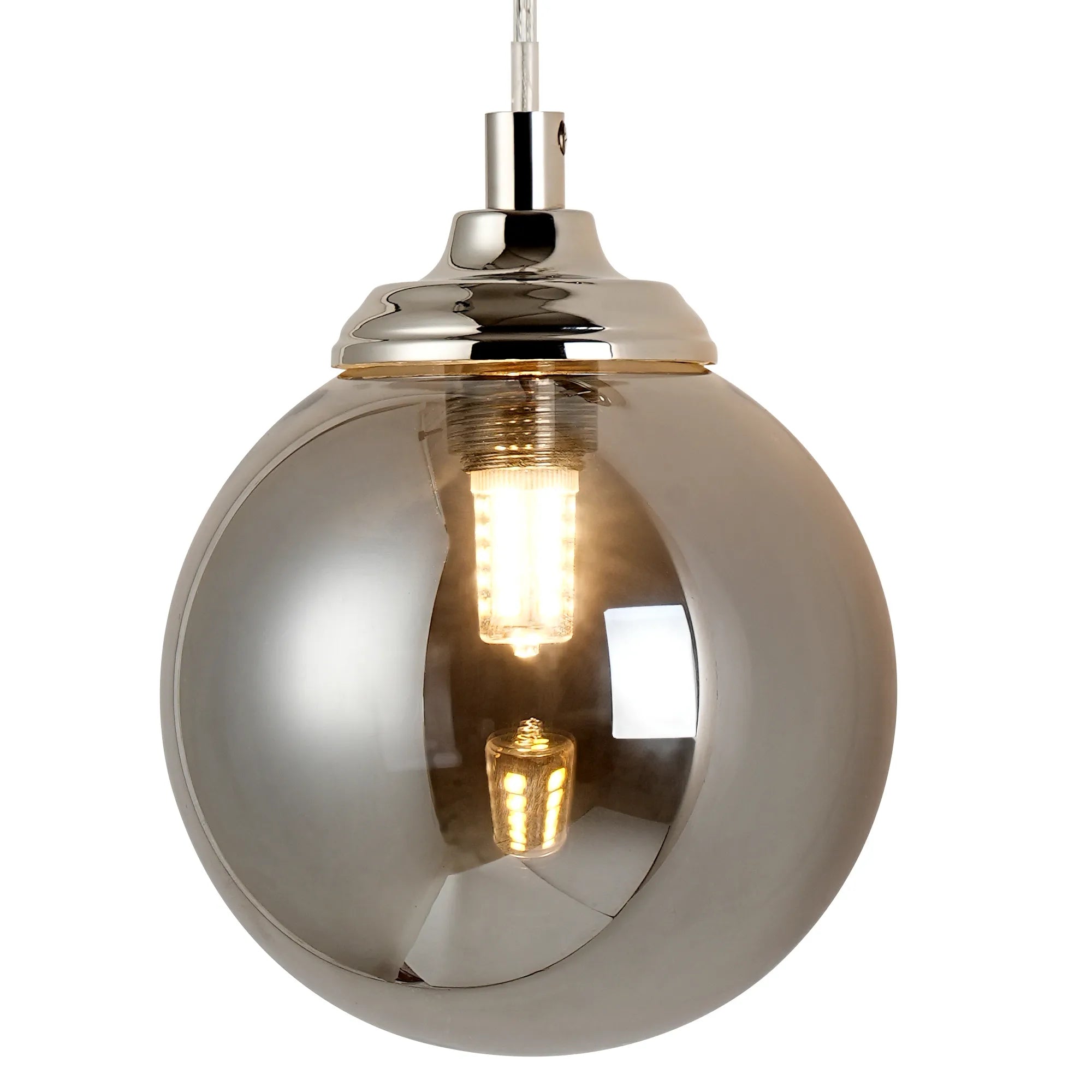 Dene Adjustable Single Wall Light IP44 - Polished Nickel & Smoke Smooth Round Glass
