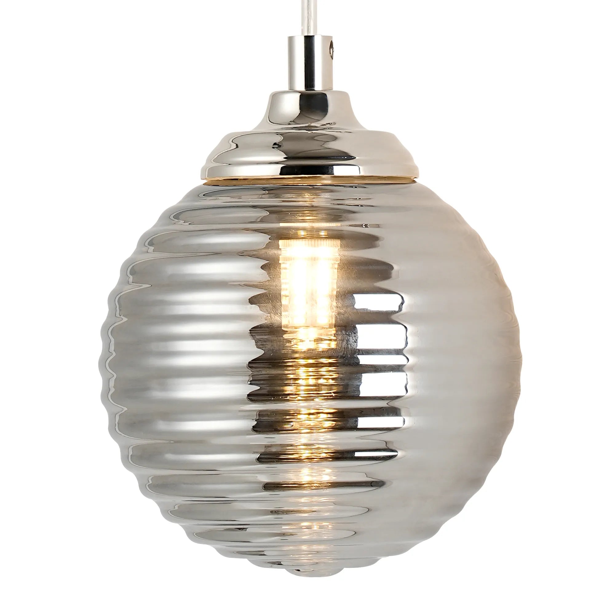 Dene Adjustable Single Wall Light IP44 - Polished Nickel & Smoke Ribbed Round Glass