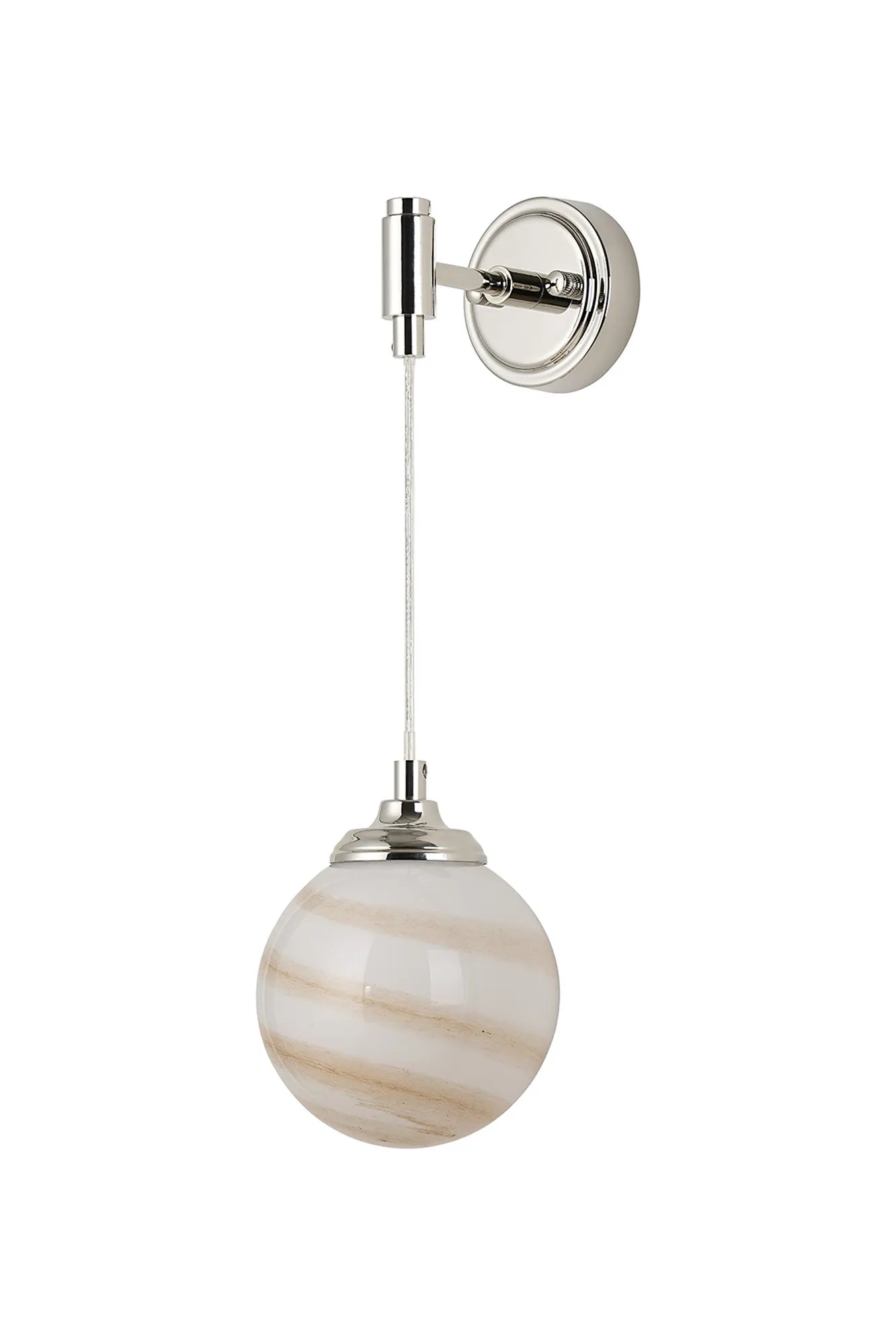 Dene Adjustable Single Wall Light IP44 - Polished Nickel & Brown & White Round Marble Effect Glass