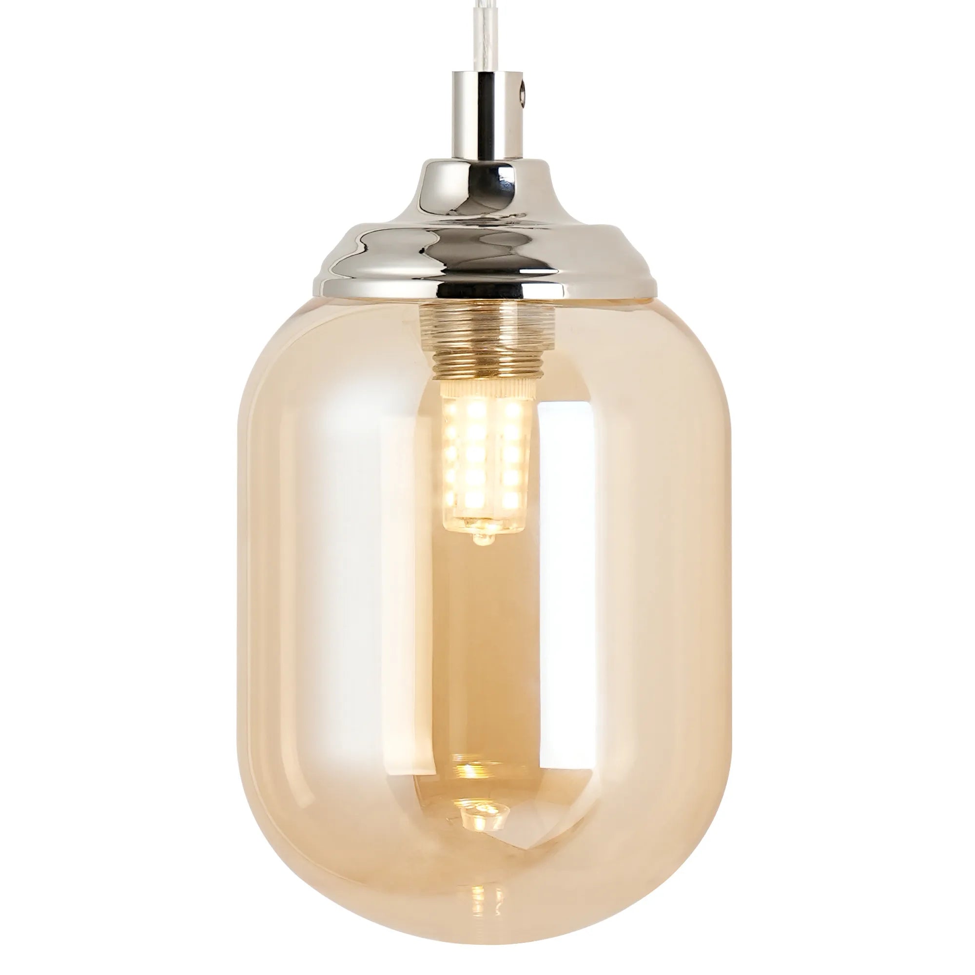 Dene Adjustable Single Wall Light IP44 - Polished Nickel & Amber Smooth Tubular Glass