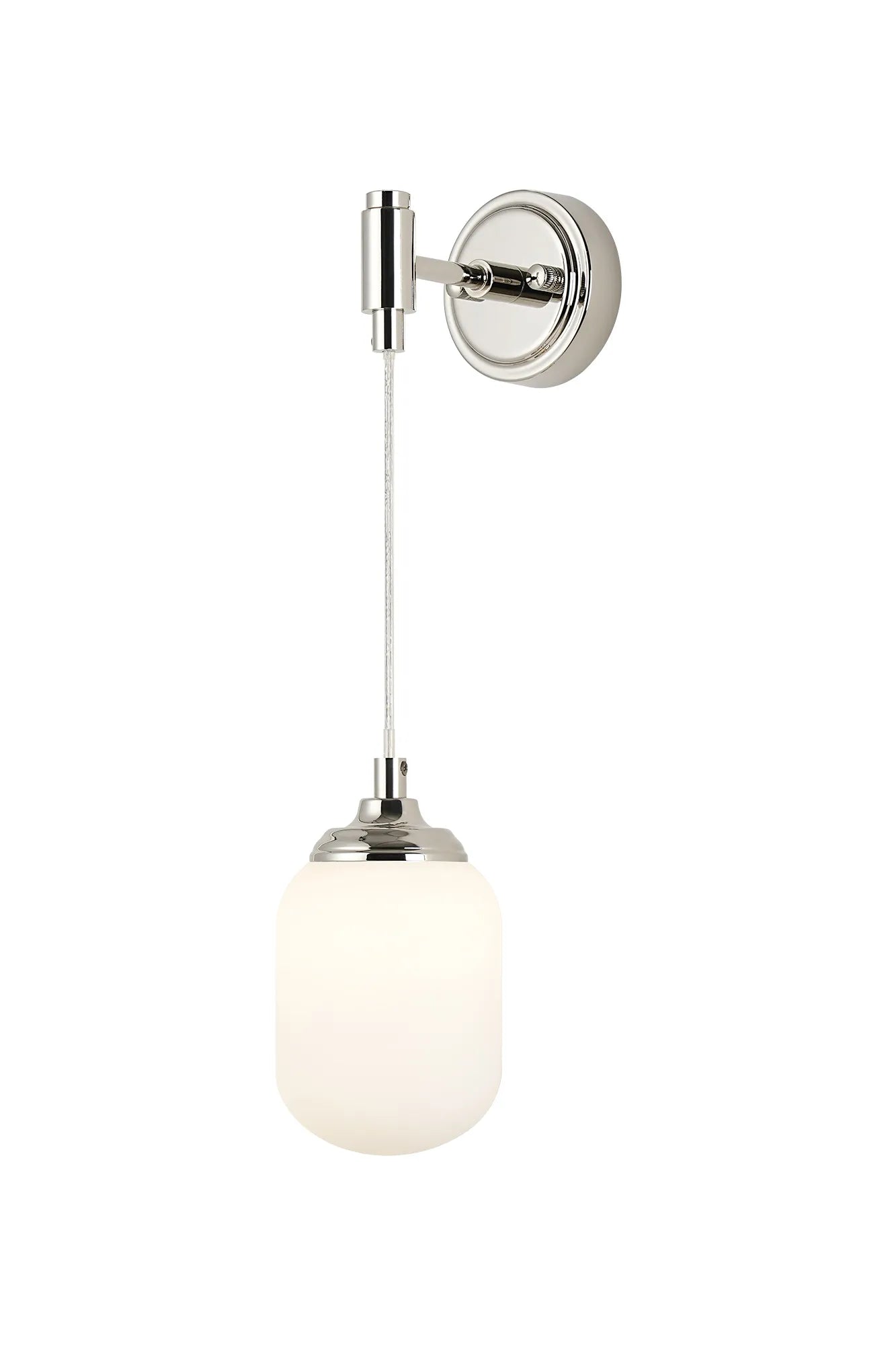 Dene Adjustable Single Wall Light IP44 - Polished Nickel & Opal Smooth Tubular Glass