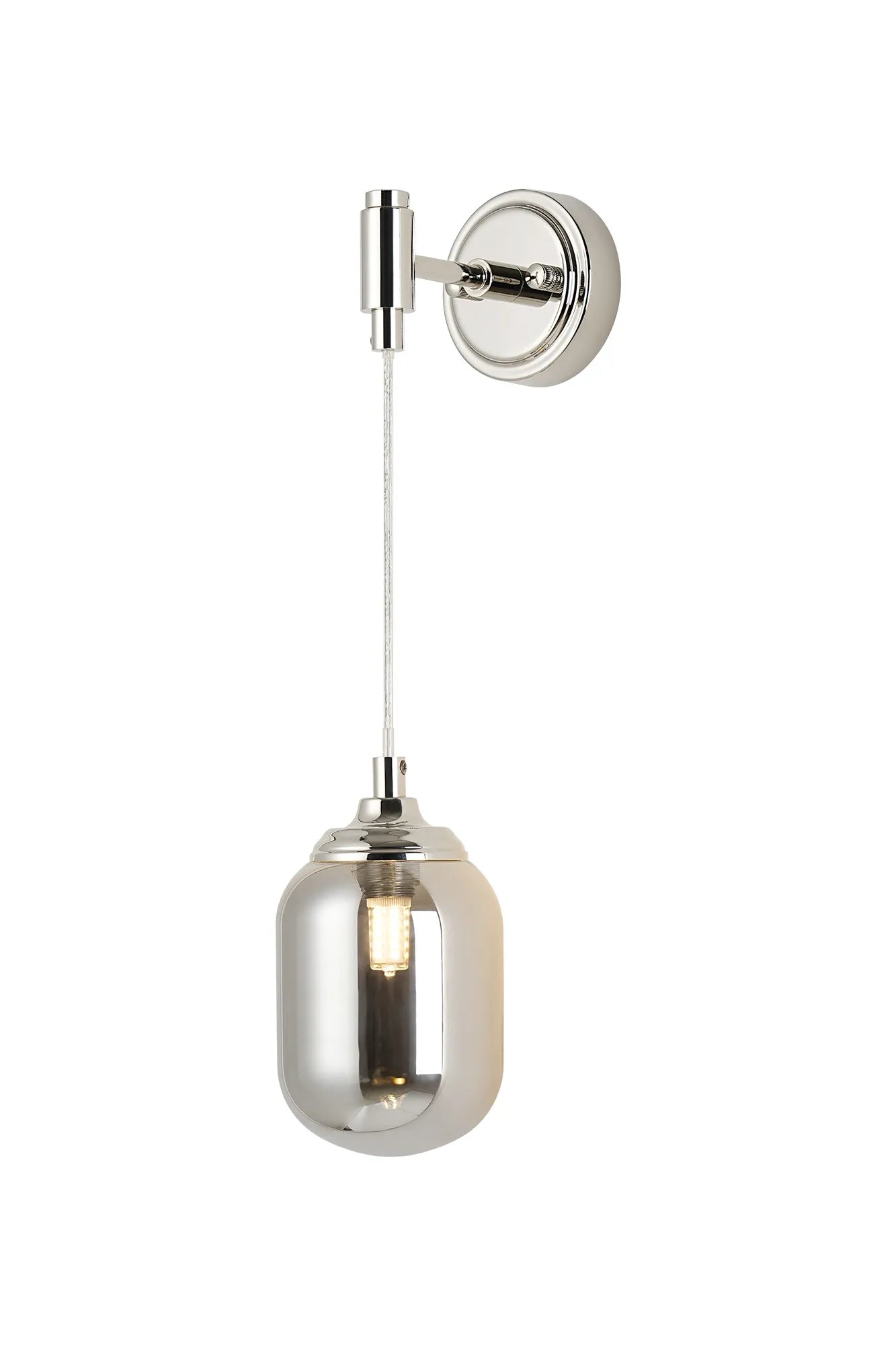 Dene Adjustable Single Wall Light IP44 - Polished Nickel & Smoke Smooth Tubular Glass