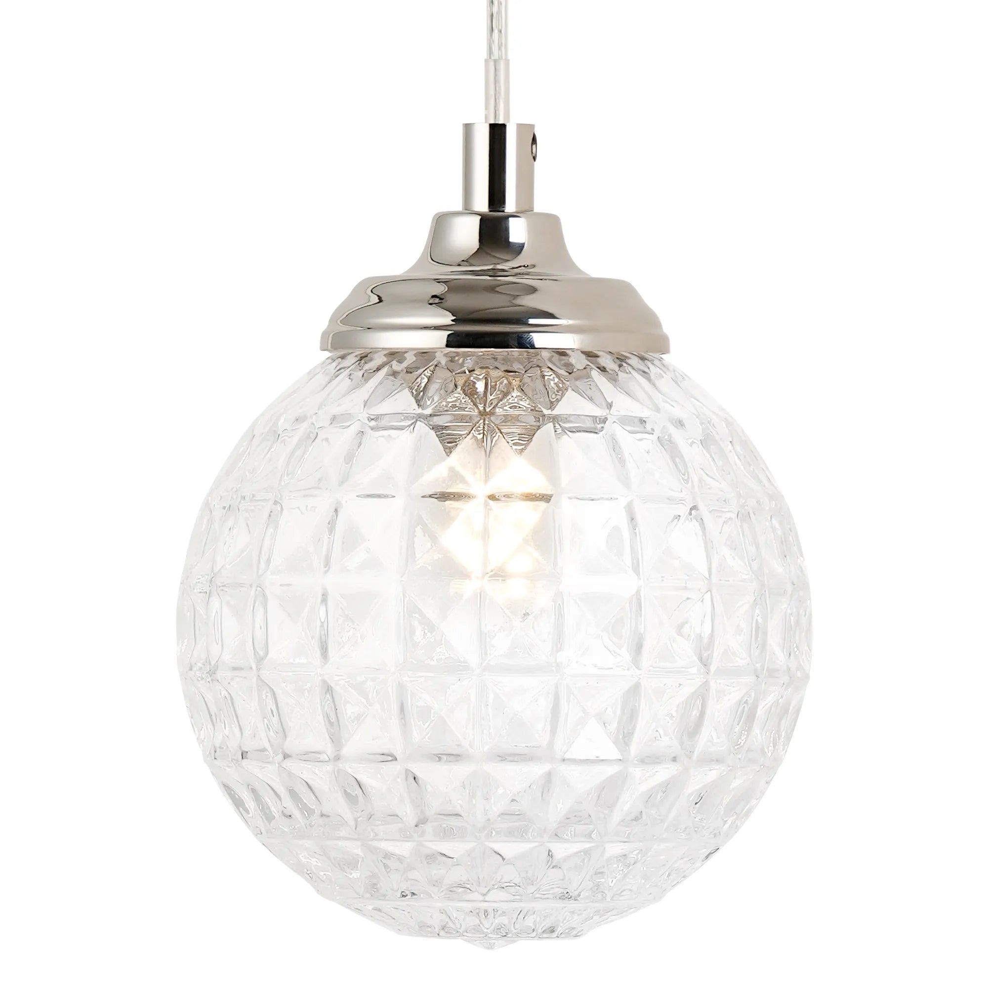 Dene Adjustable Single Wall Light IP44 - Polished Nickel & Clear Cross Pattern Round Glass