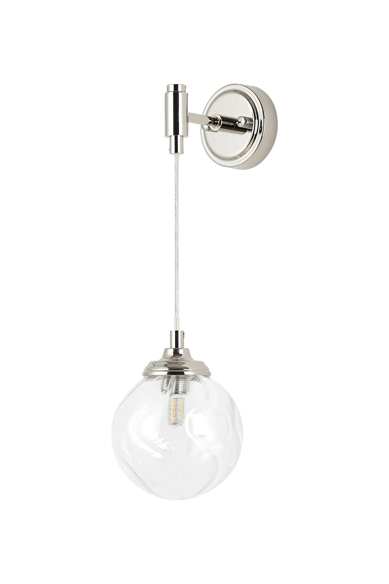 Dene Adjustable Single Wall Light IP44 - Polished Nickel & Clear Waved Round Glass