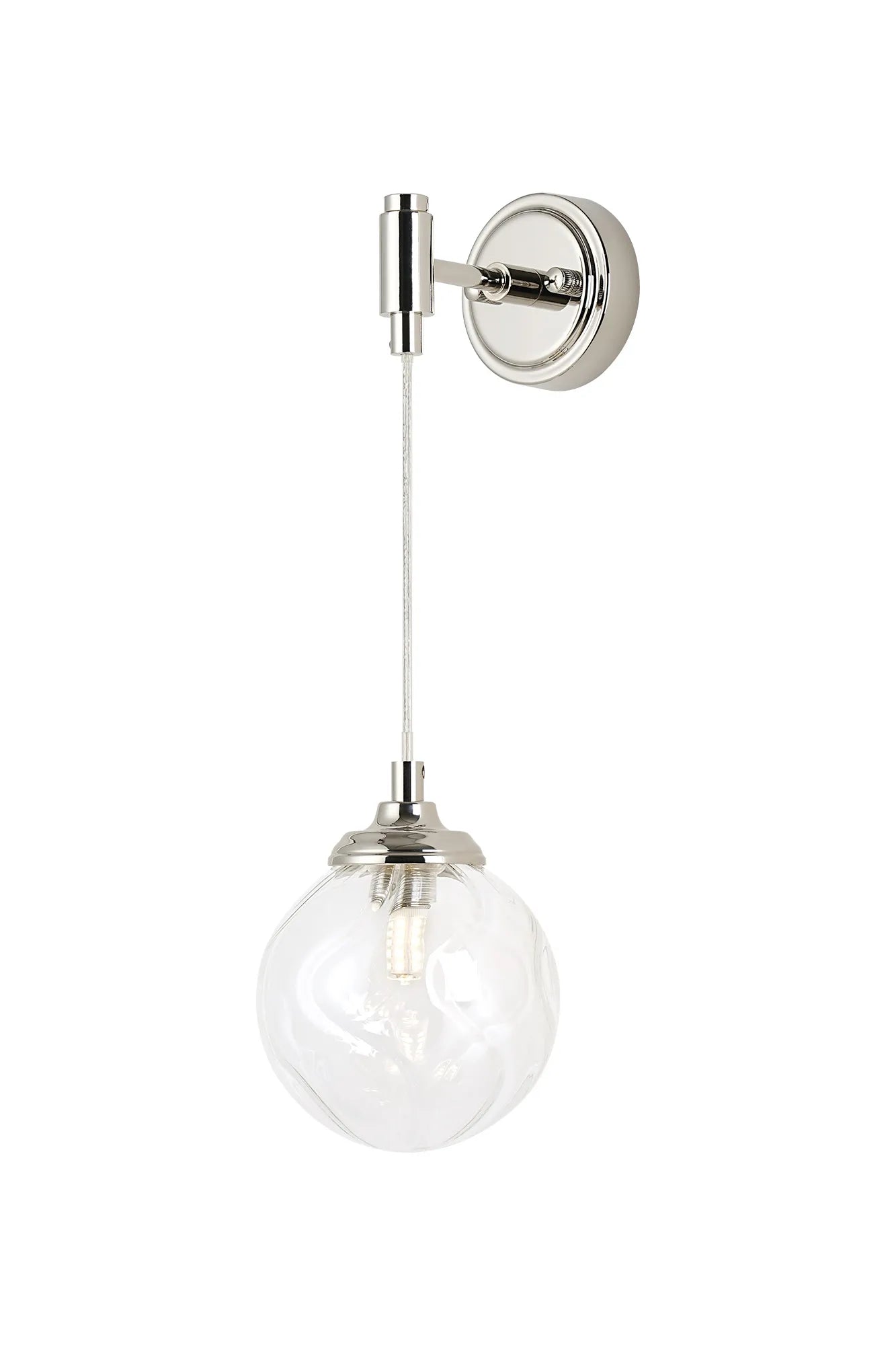 Dene Adjustable Single Wall Light IP44 - Polished Nickel & Clear Waved Round Glass