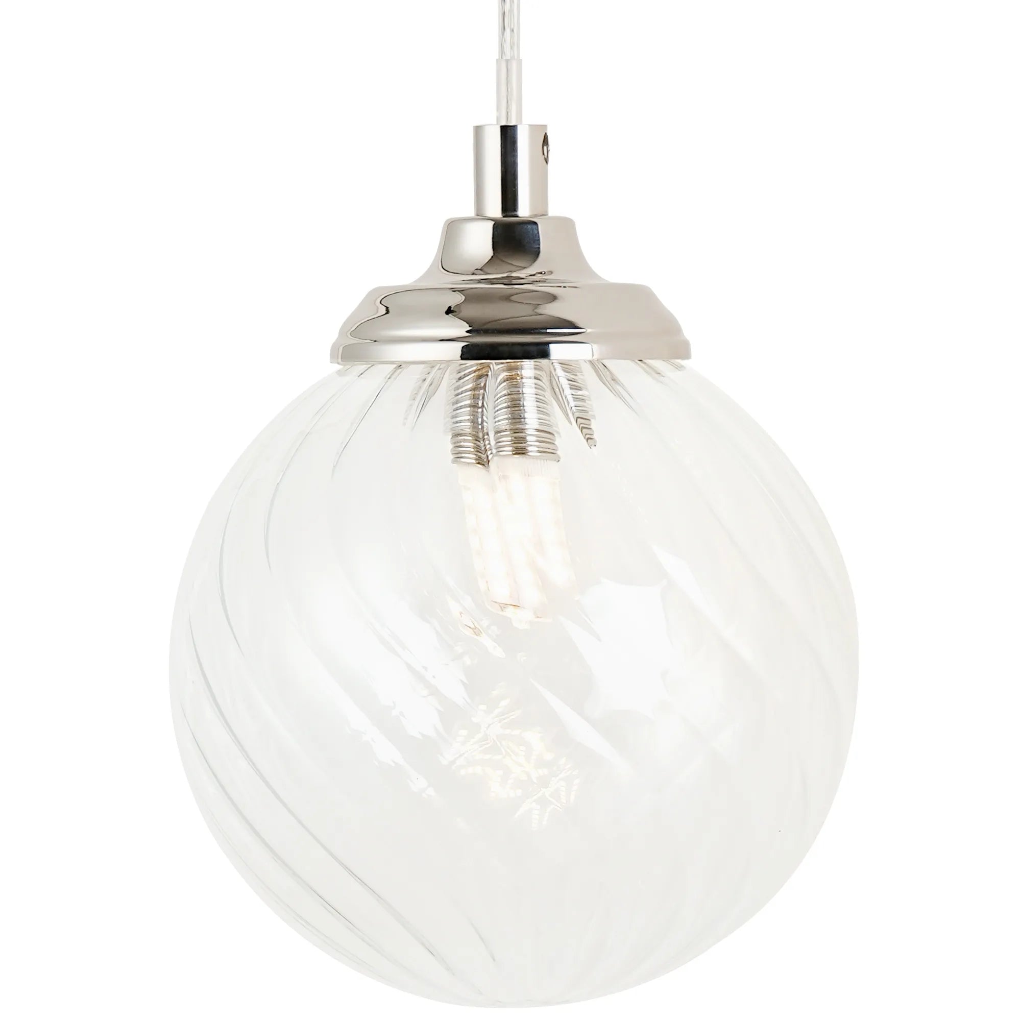 Dene Adjustable Single Wall Light IP44 - Polished Nickel & Clear Swirl Round Glass