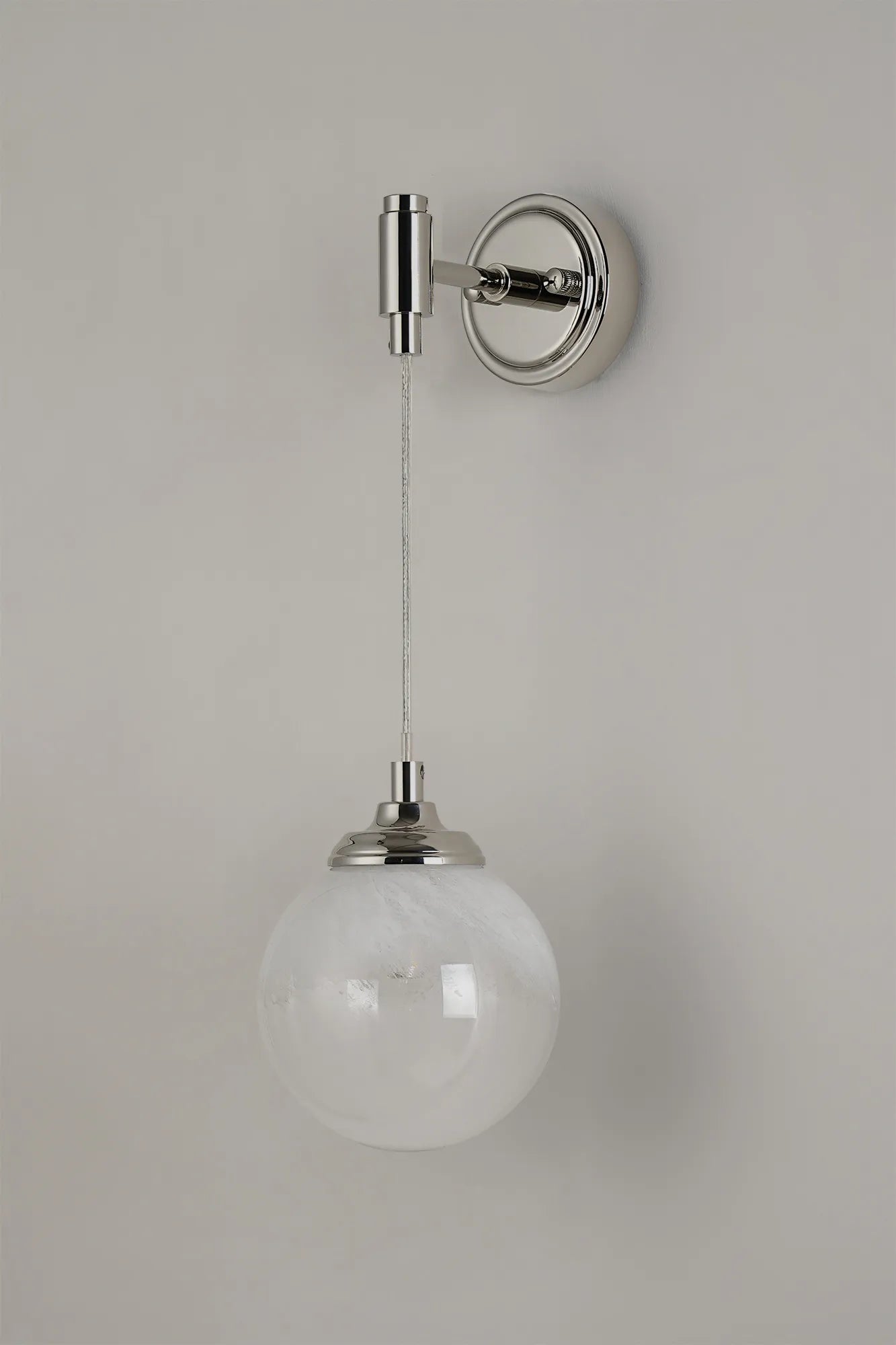 Dene Adjustable Single Wall Light IP44 - Polished Nickel & White Two-Tone Snow Specks Round Glass