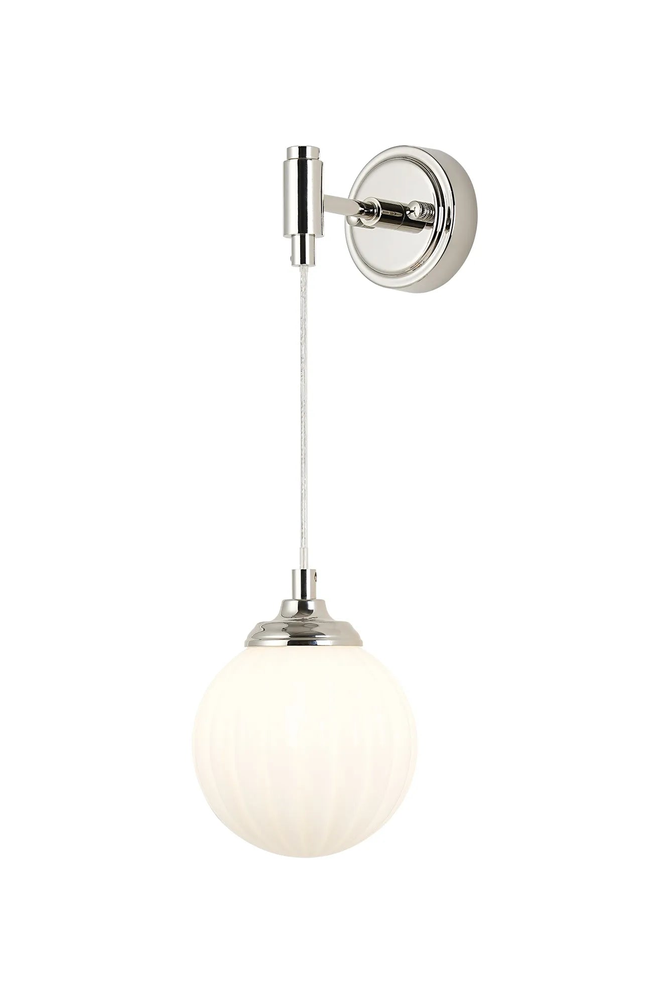 Dene Adjustable Single Wall Light IP44 - Polished Nickel & Opal Round Segment Glass