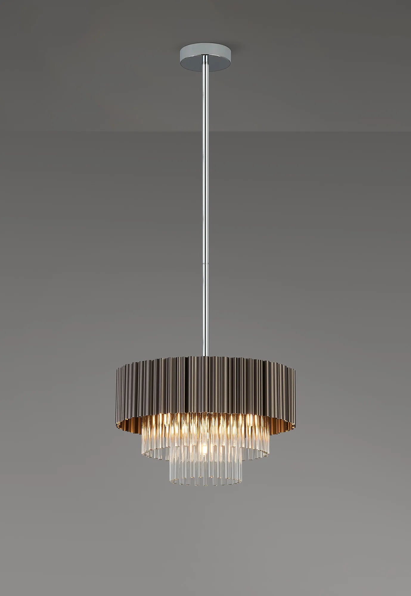 Eastney Fixed Pendant 4 Light -Oxidised Coffee & Polished Chrome & Clear Glass