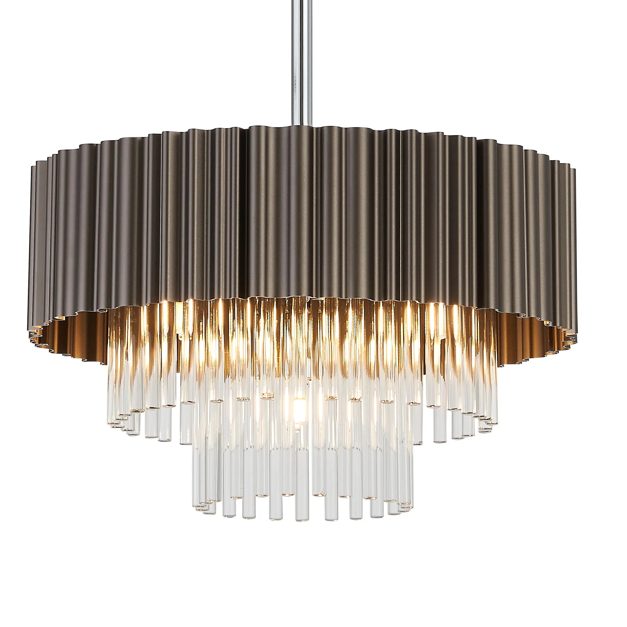 Eastney Fixed Pendant 4 Light -Oxidised Coffee & Polished Chrome & Clear Glass
