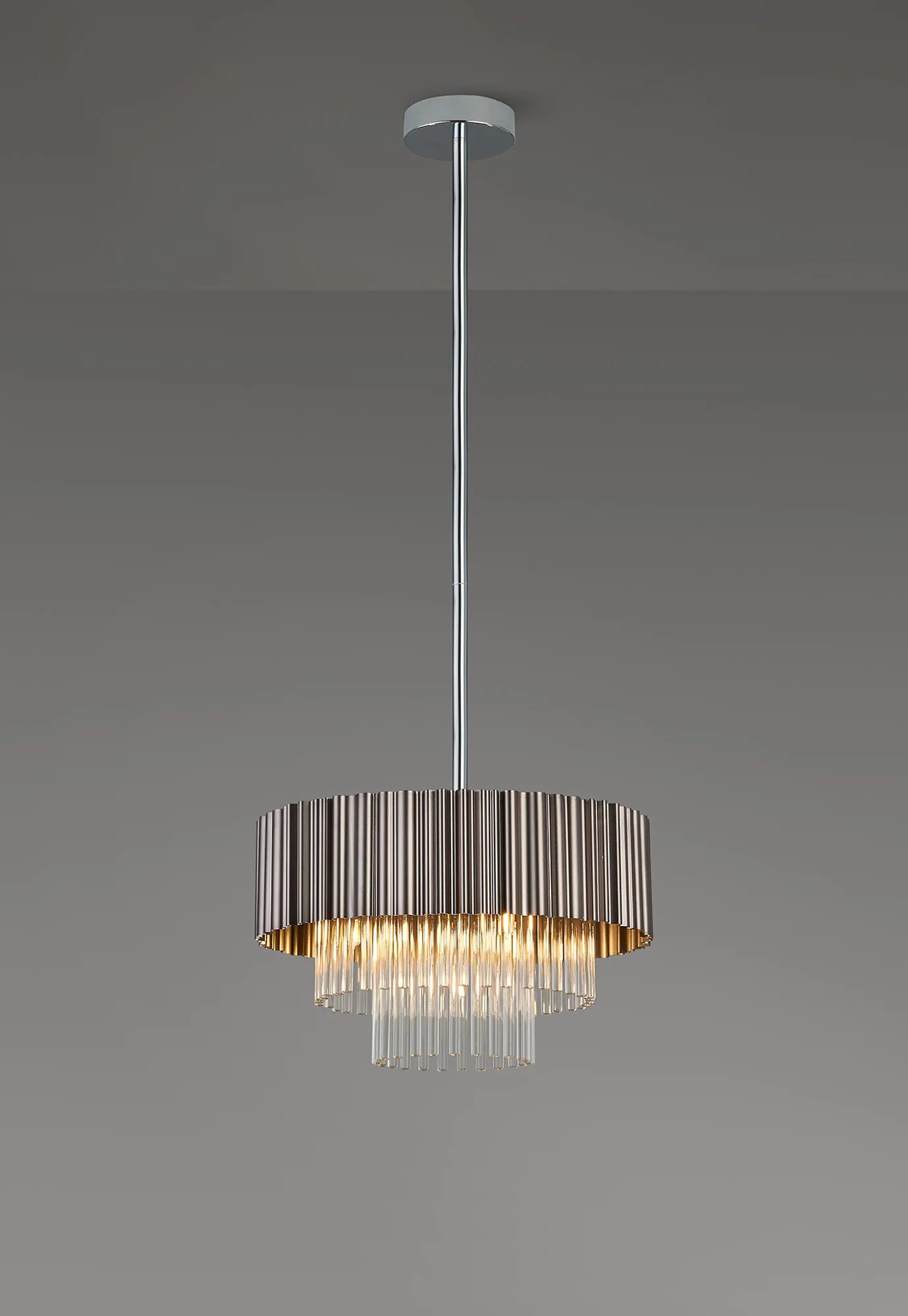 Eastney Fixed Pendant 4 Light -Oxidised Grey & Polished Chrome & Clear Glass