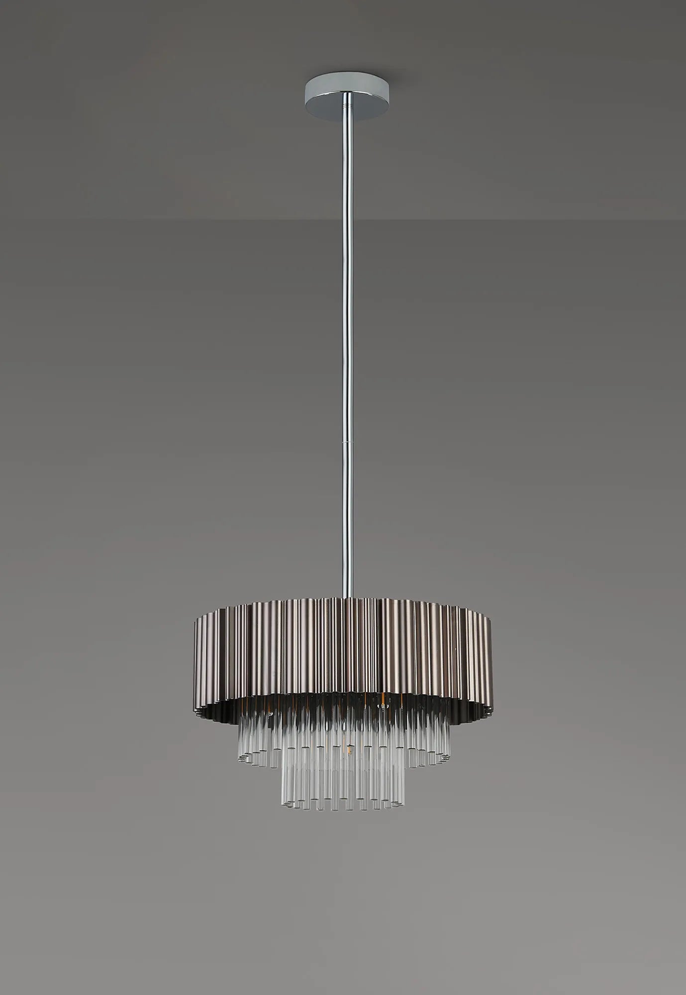 Eastney Fixed Pendant 4 Light -Oxidised Grey & Polished Chrome & Clear Glass