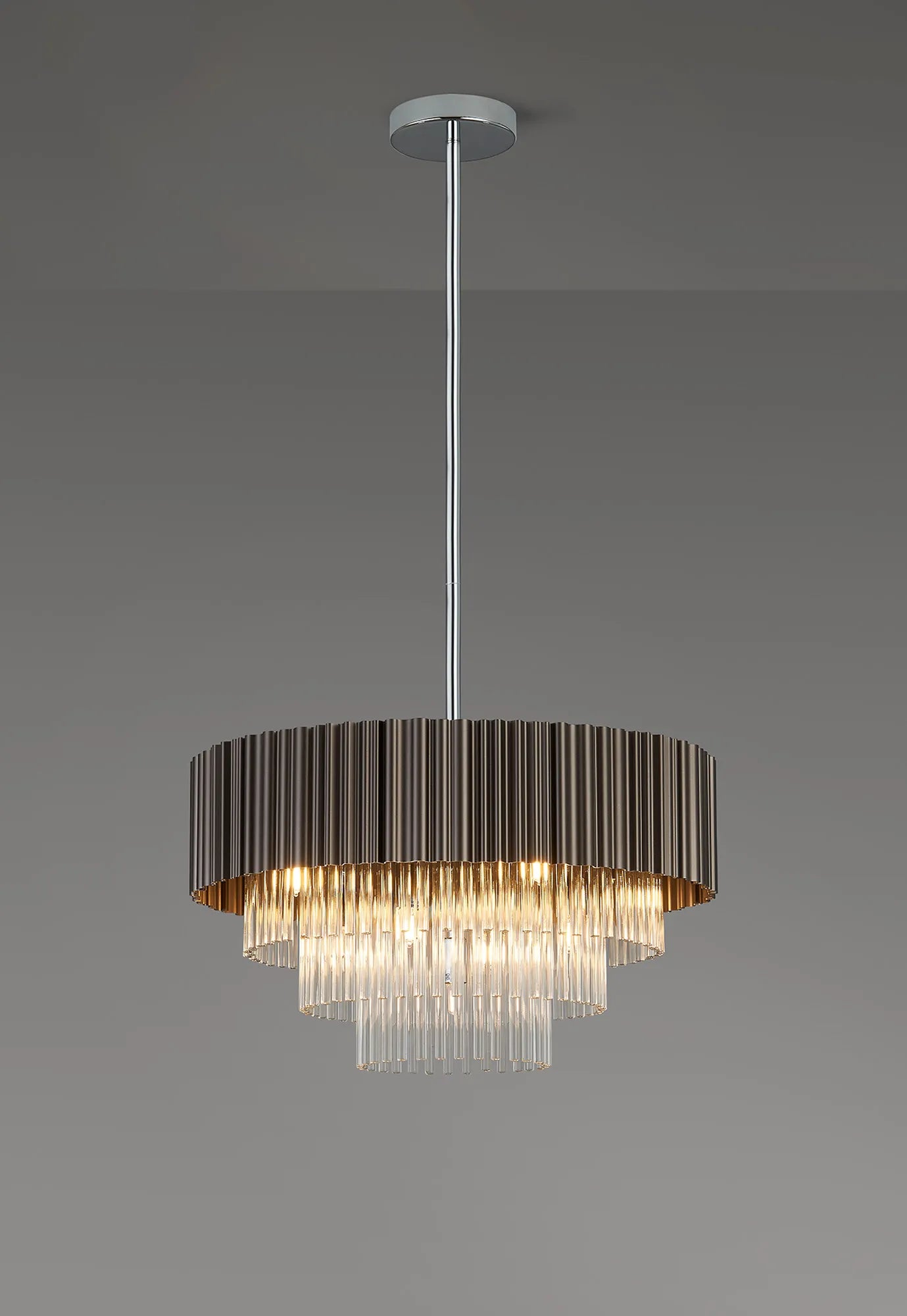 Eastney Fixed Pendant 9 Light -Oxidised Coffee & Polished Chrome & Clear Glass