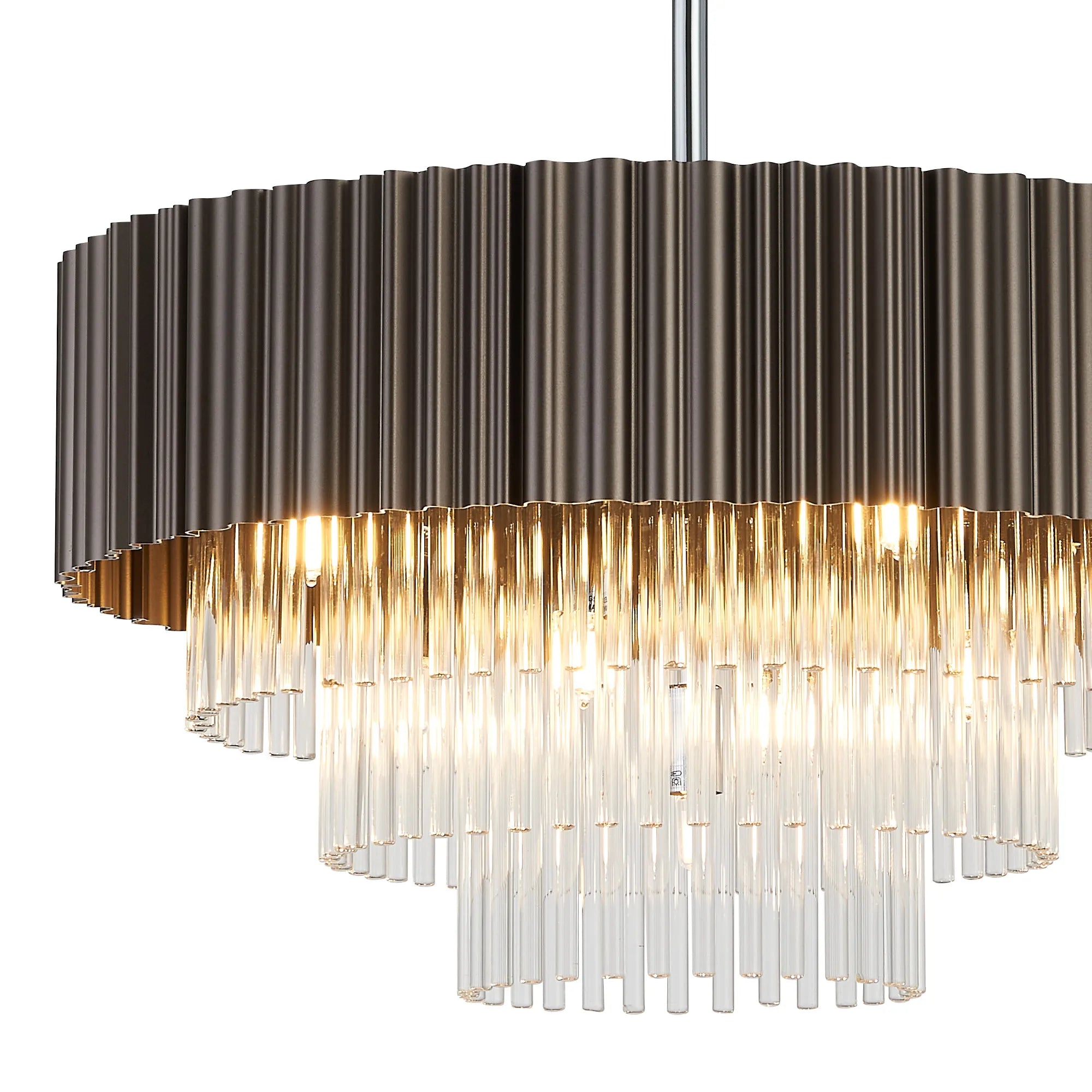 Eastney Fixed Pendant 9 Light -Oxidised Coffee & Polished Chrome & Clear Glass