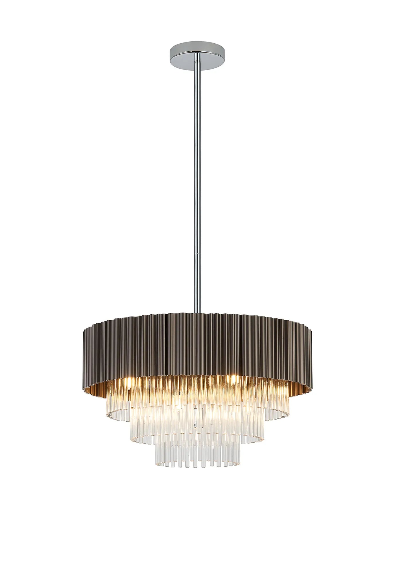 Eastney Fixed Pendant 9 Light -Oxidised Coffee & Polished Chrome & Clear Glass