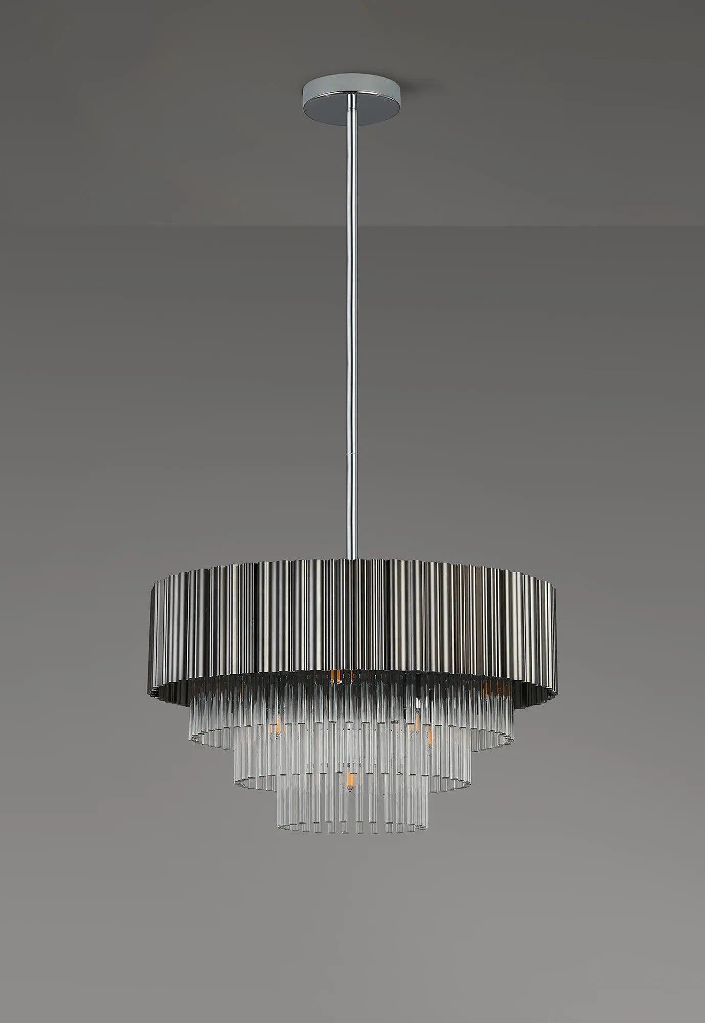 Eastney Fixed Pendant 9 Light -Oxidised Grey & Polished Chrome & Clear Glass