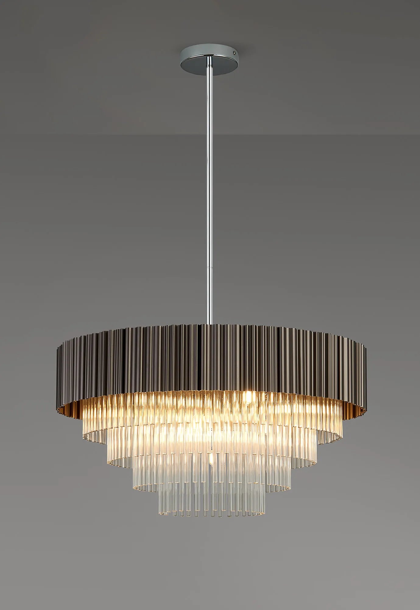 Eastney Fixed Pendant 11 Light - Oxidised Coffee & Polished Chrome & Clear Glass