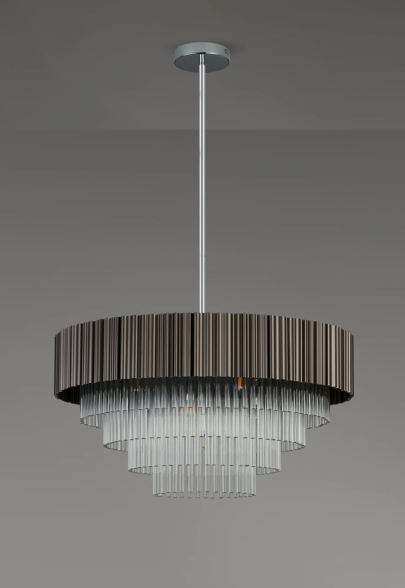 Eastney Fixed Pendant 11 Light - Oxidised Coffee & Polished Chrome & Clear Glass