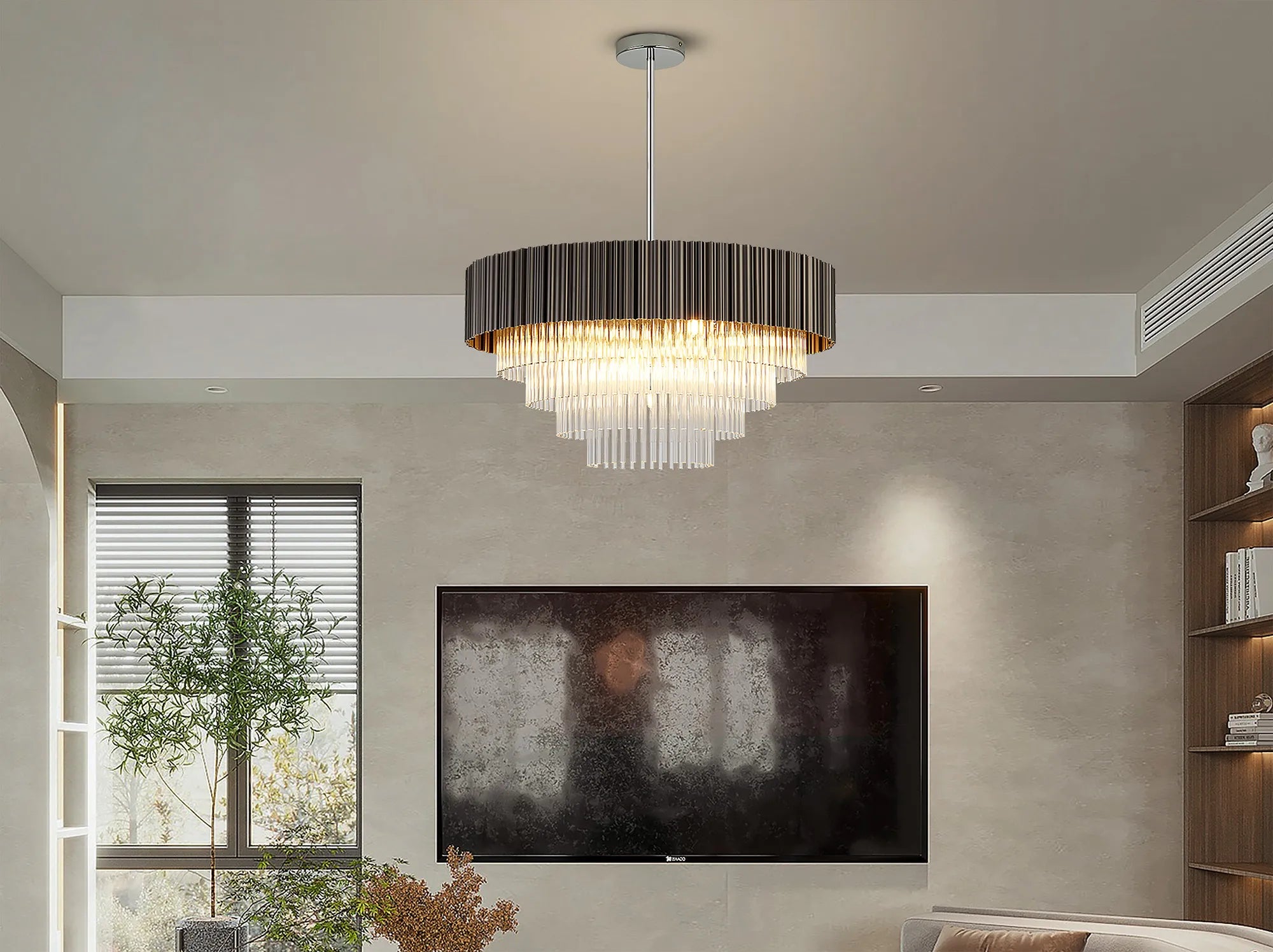 Eastney Fixed Pendant 11 Light - Oxidised Coffee & Polished Chrome & Clear Glass