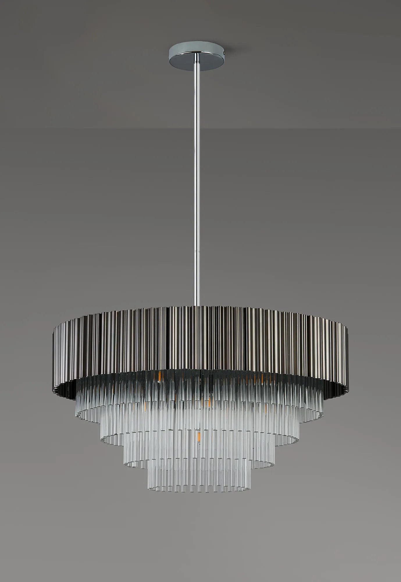 Eastney Fixed Pendant 11 Light - Oxidised Grey & Polished Chrome & Clear Glass