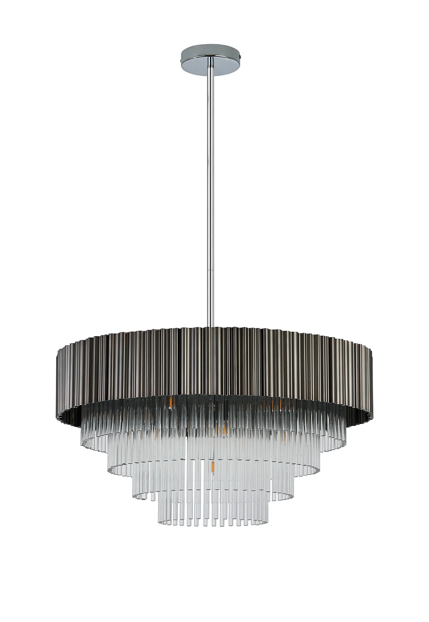 Eastney Fixed Pendant 11 Light - Oxidised Grey & Polished Chrome & Clear Glass