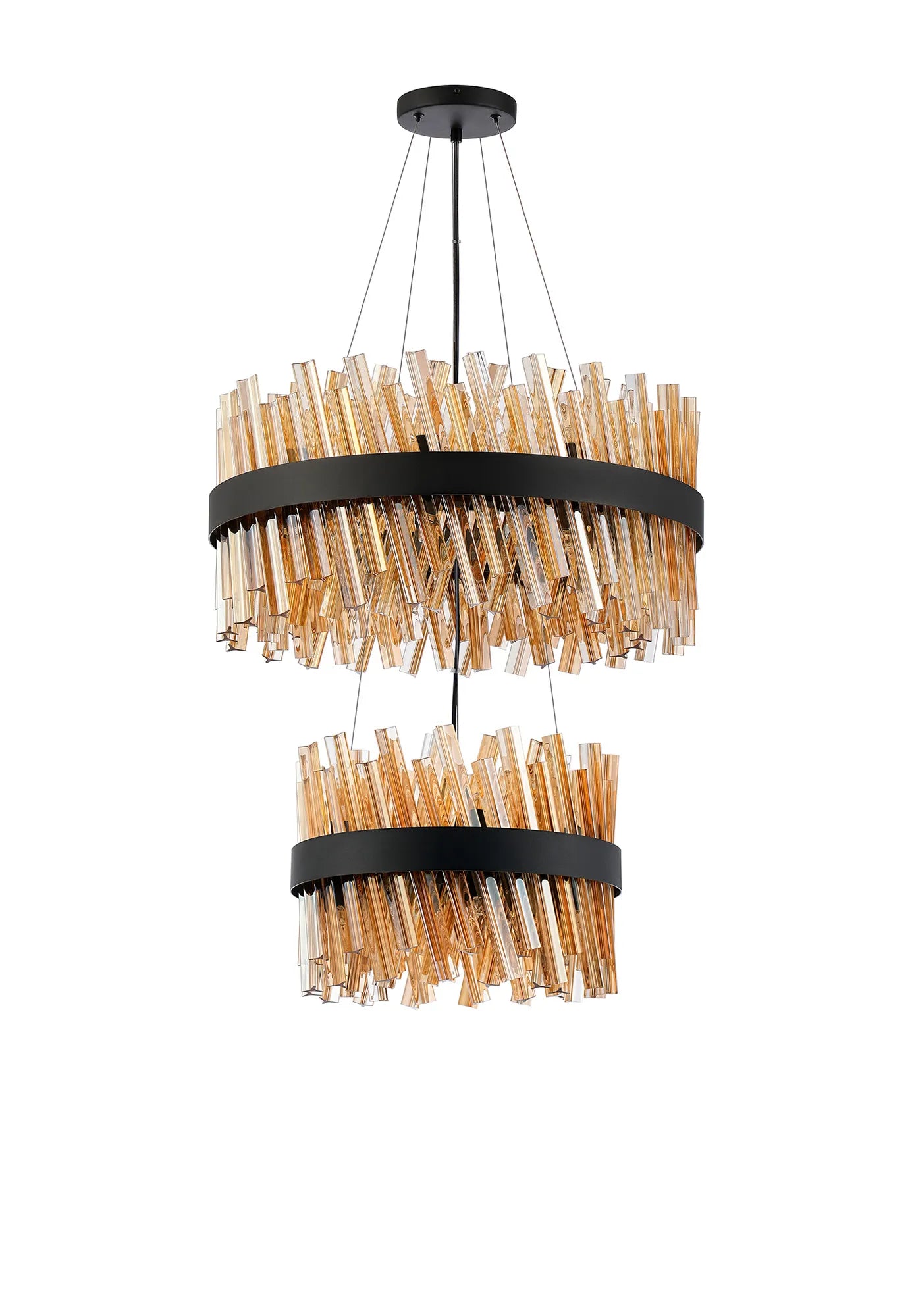 Farnley 2 Tier 60cm Pendant 18 Light - Satin Black & Amber