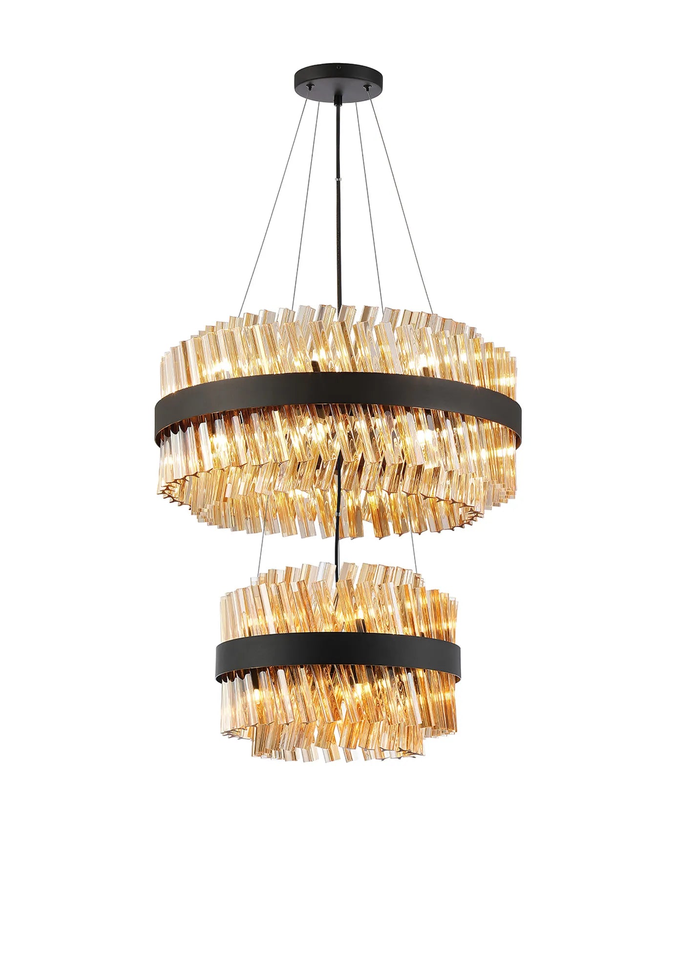 Farnley 2 Tier 60cm Pendant 18 Light - Satin Black & Amber