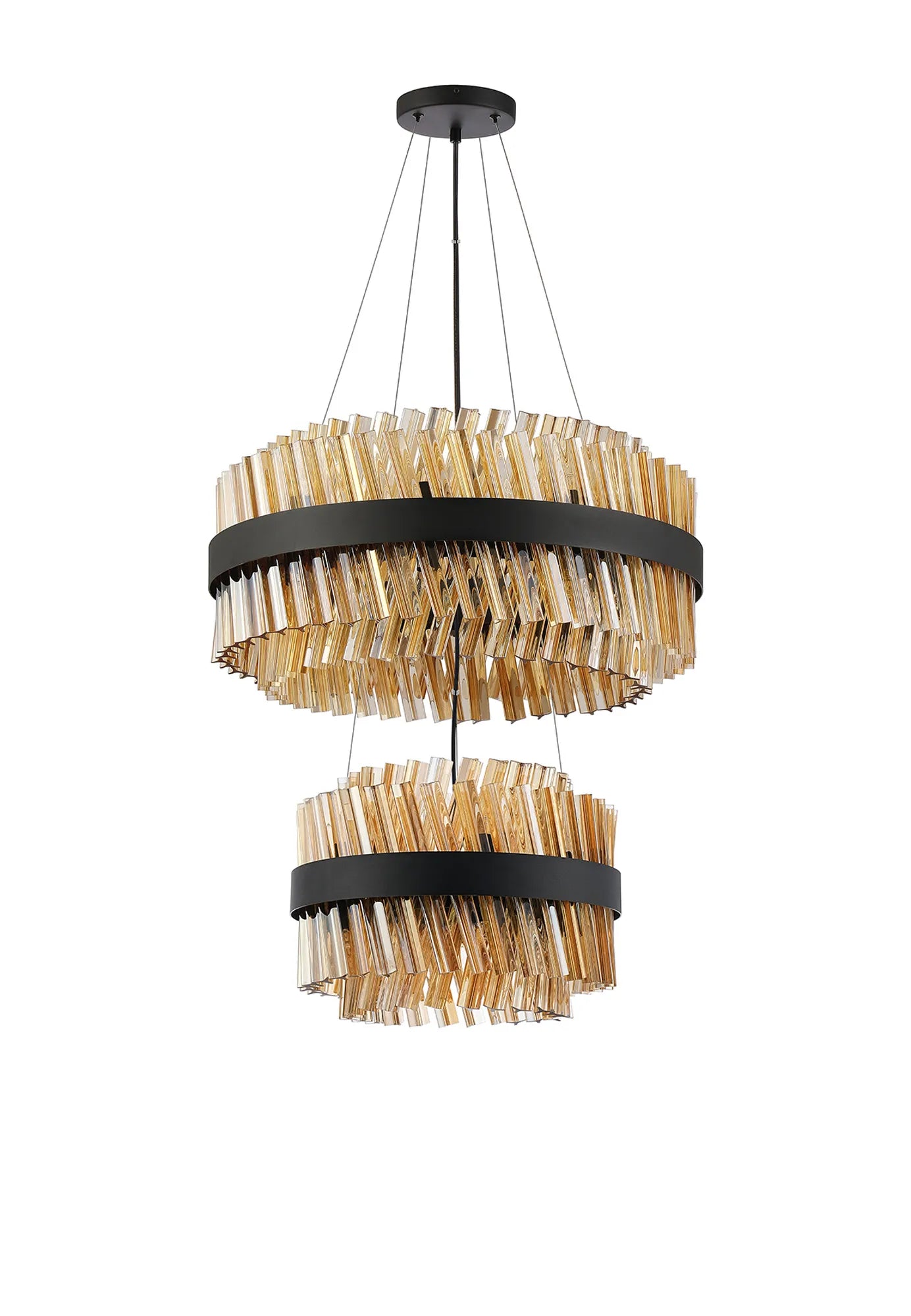 Farnley 2 Tier 60cm Pendant 18 Light - Satin Black & Amber
