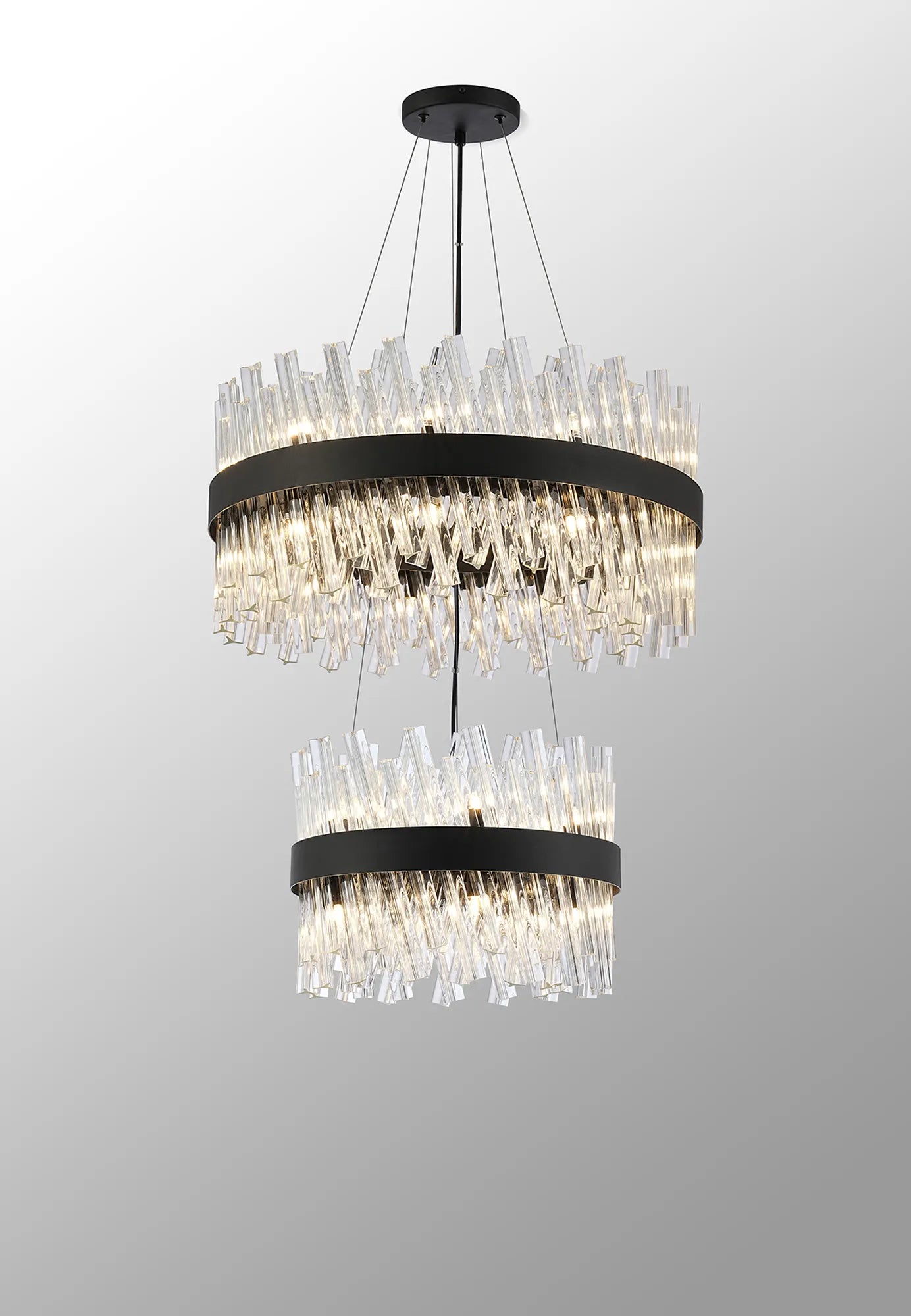 Farnley 2 Tier 60cm Pendant 18 Light - Satin Black & Clear