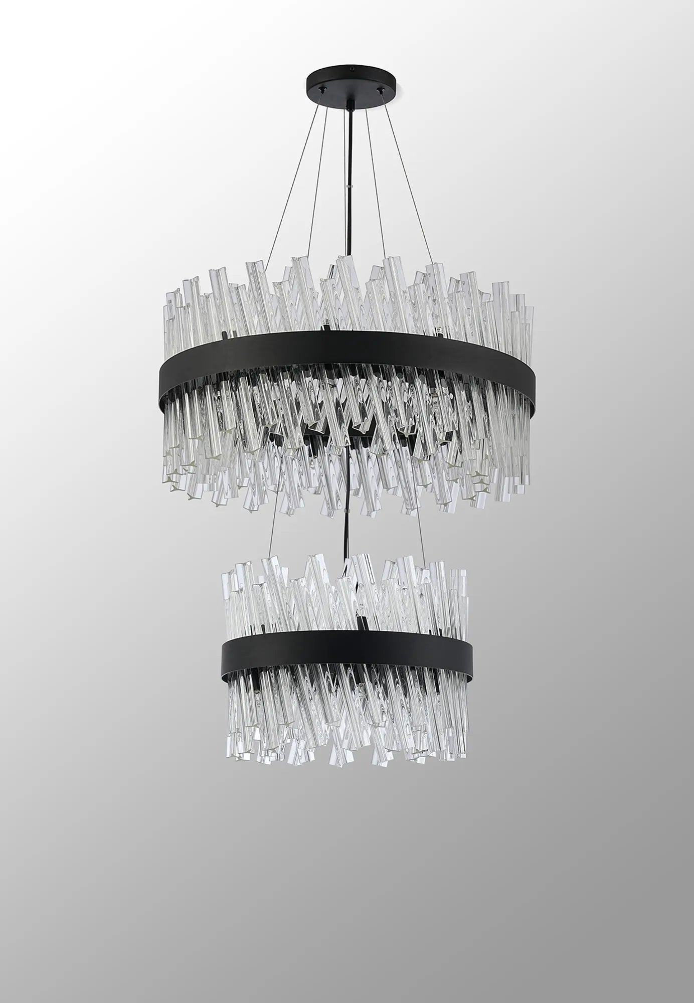 Farnley 2 Tier 60cm Pendant 18 Light - Satin Black & Clear