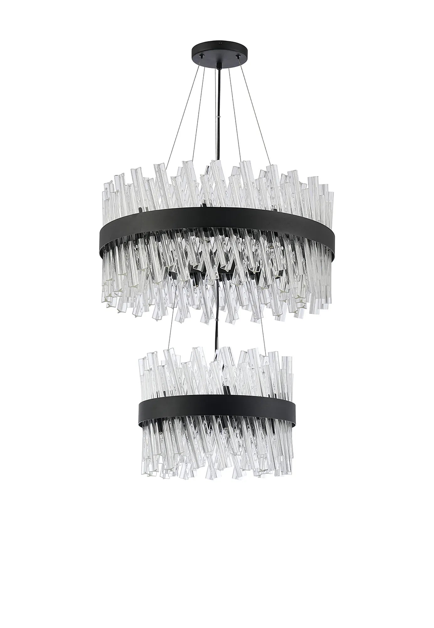 Farnley 2 Tier 60cm Pendant 18 Light - Satin Black & Clear