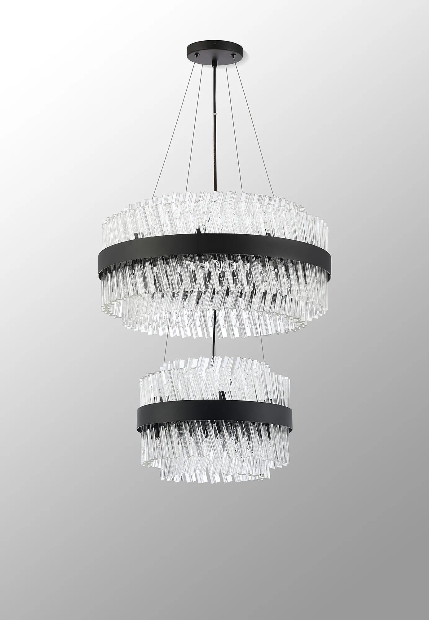 Farnley 2 Tier 60cm Pendant 18 Light - Satin Black & Clear