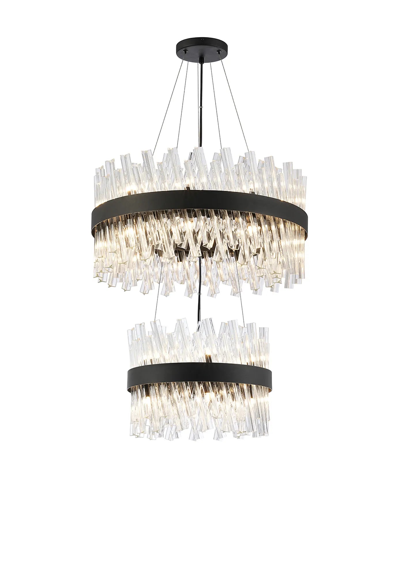 Farnley 2 Tier 60cm Pendant 18 Light - Satin Black & Clear