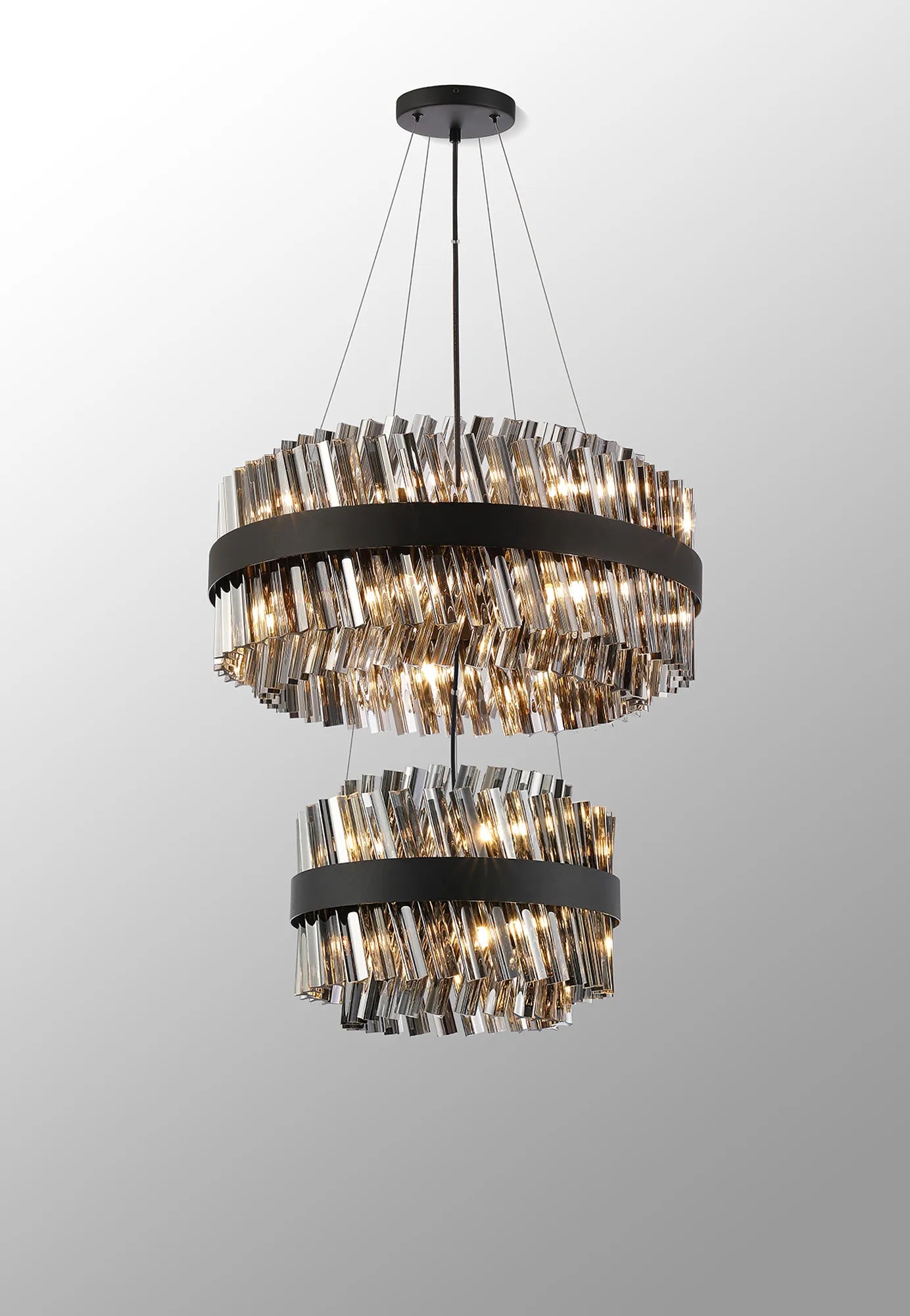 Farnley 2 Tier 60cm Pendant 18 Light - Satin Black & Smoke