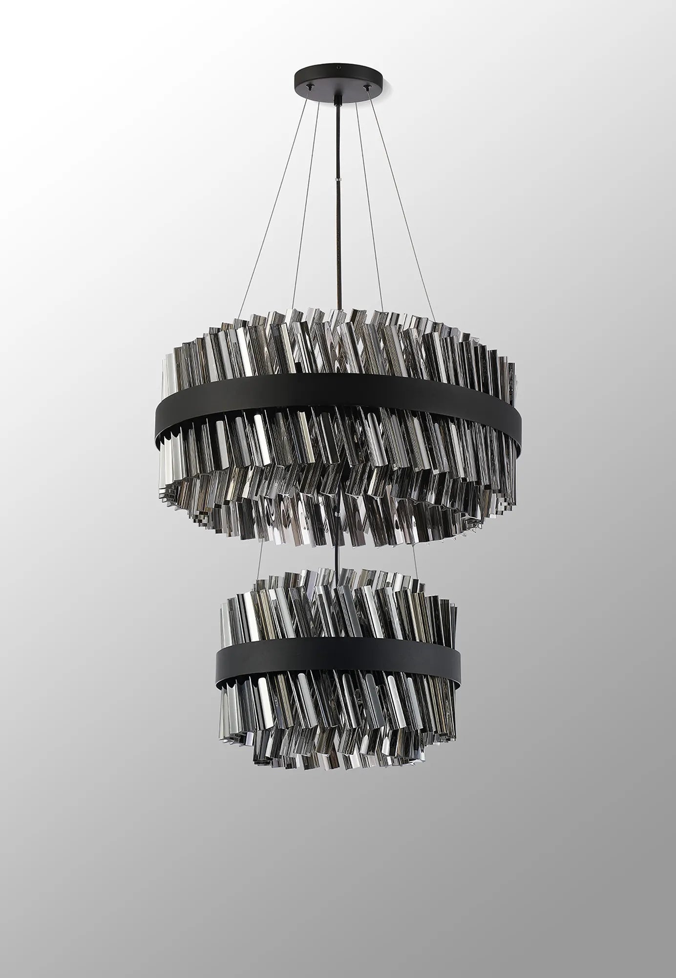 Farnley 2 Tier 60cm Pendant 18 Light - Satin Black & Smoke