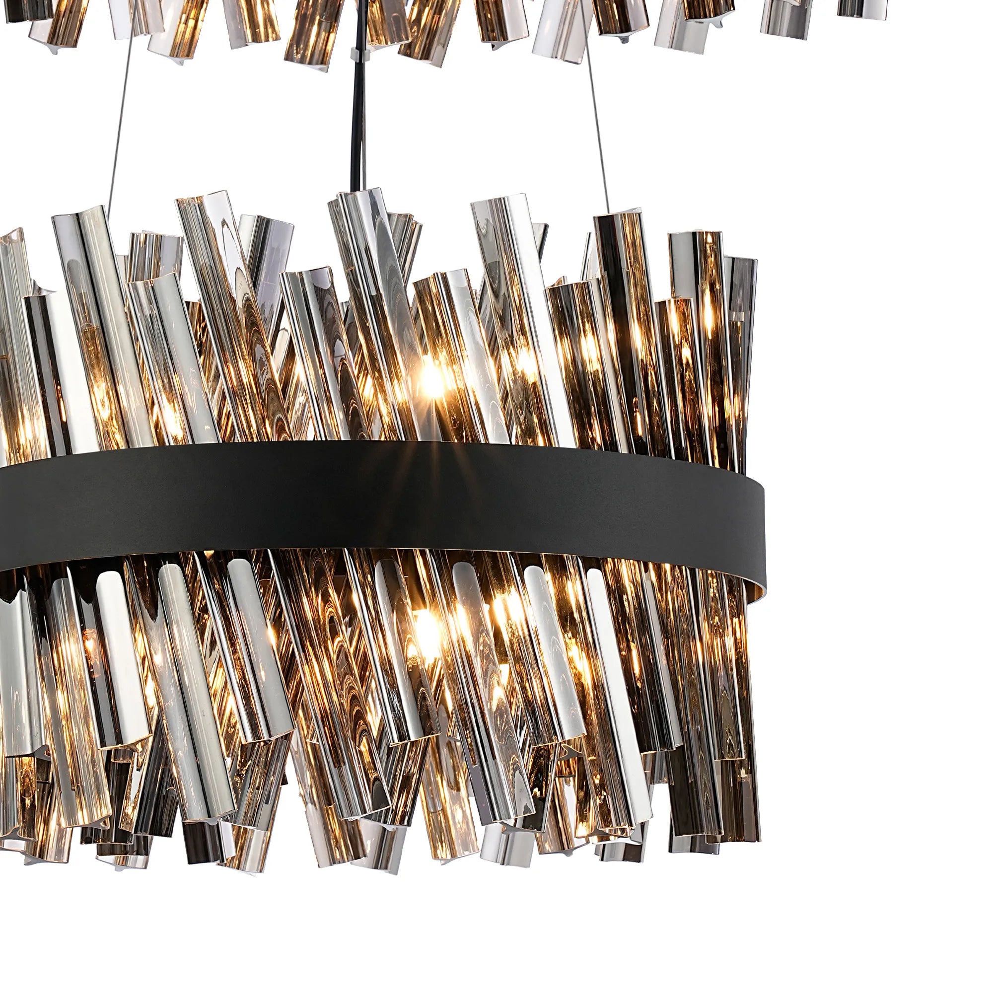 Farnley 2 Tier 60cm Pendant 18 Light - Satin Black & Smoke