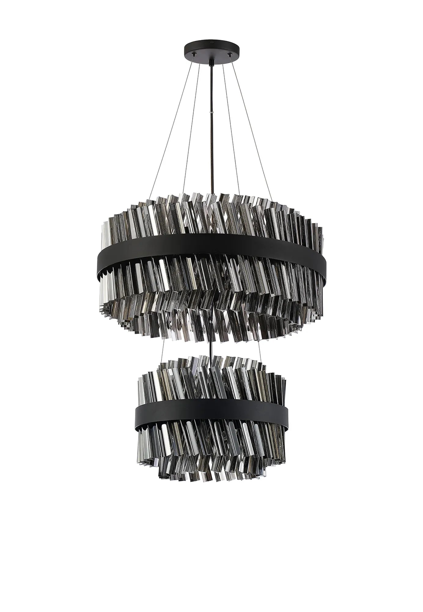 Farnley 2 Tier 60cm Pendant 18 Light - Satin Black & Smoke