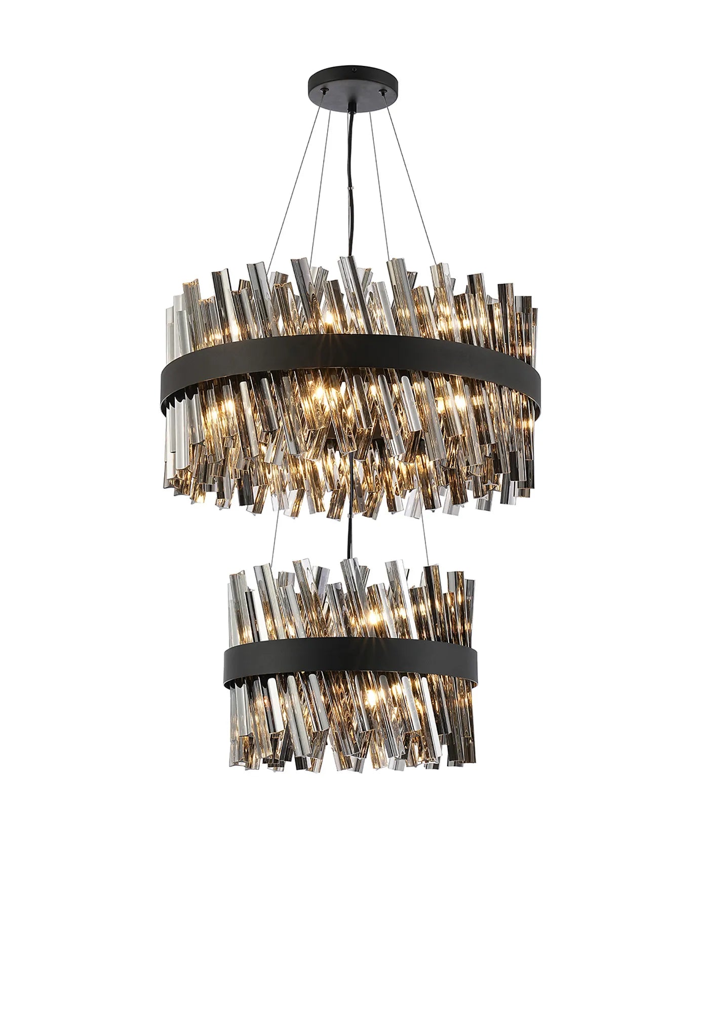 Farnley 2 Tier 60cm Pendant 18 Light - Satin Black & Smoke