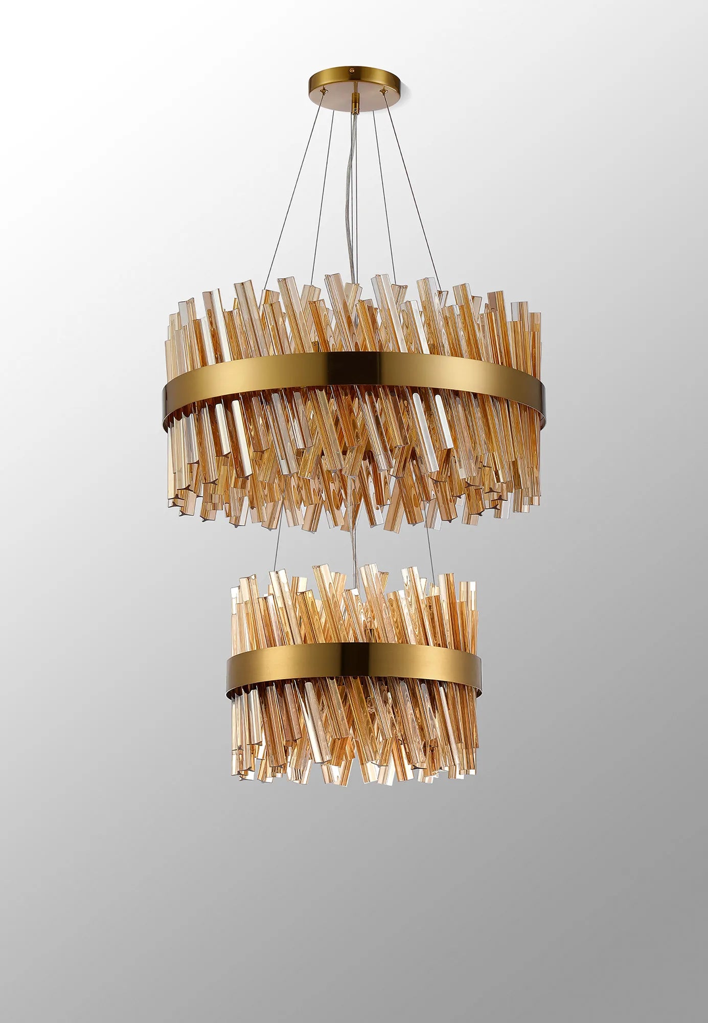 Farnley 2 Tier 60cm Pendant 18 Light - Brass & Amber