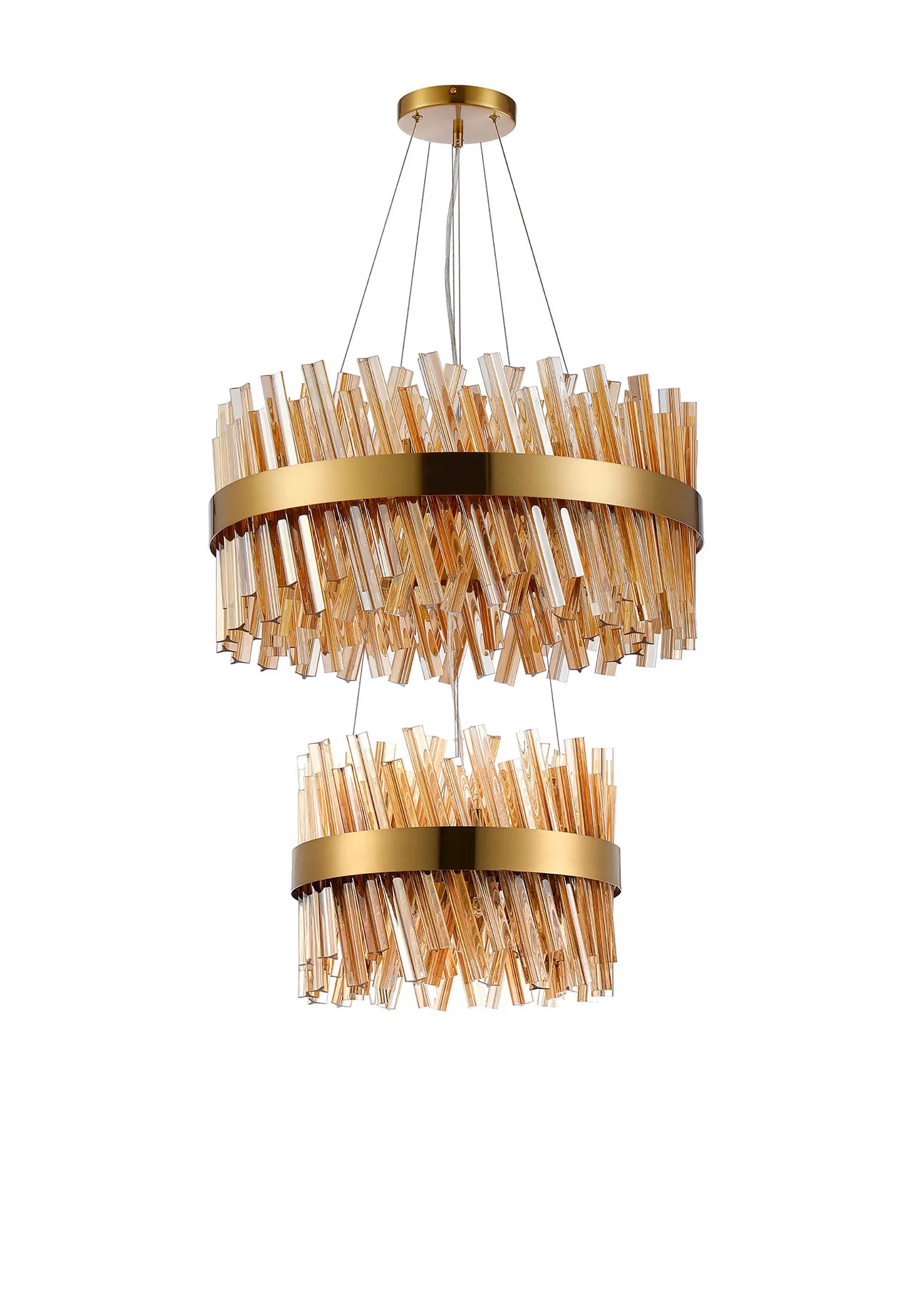 Farnley 2 Tier 60cm Pendant 18 Light - Brass & Amber