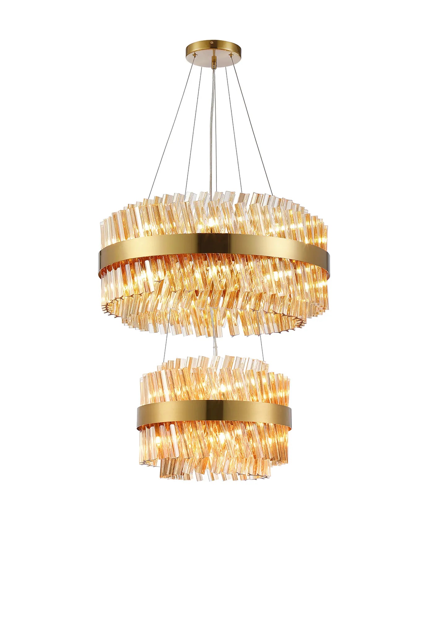 Farnley 2 Tier 60cm Pendant 18 Light - Brass & Amber