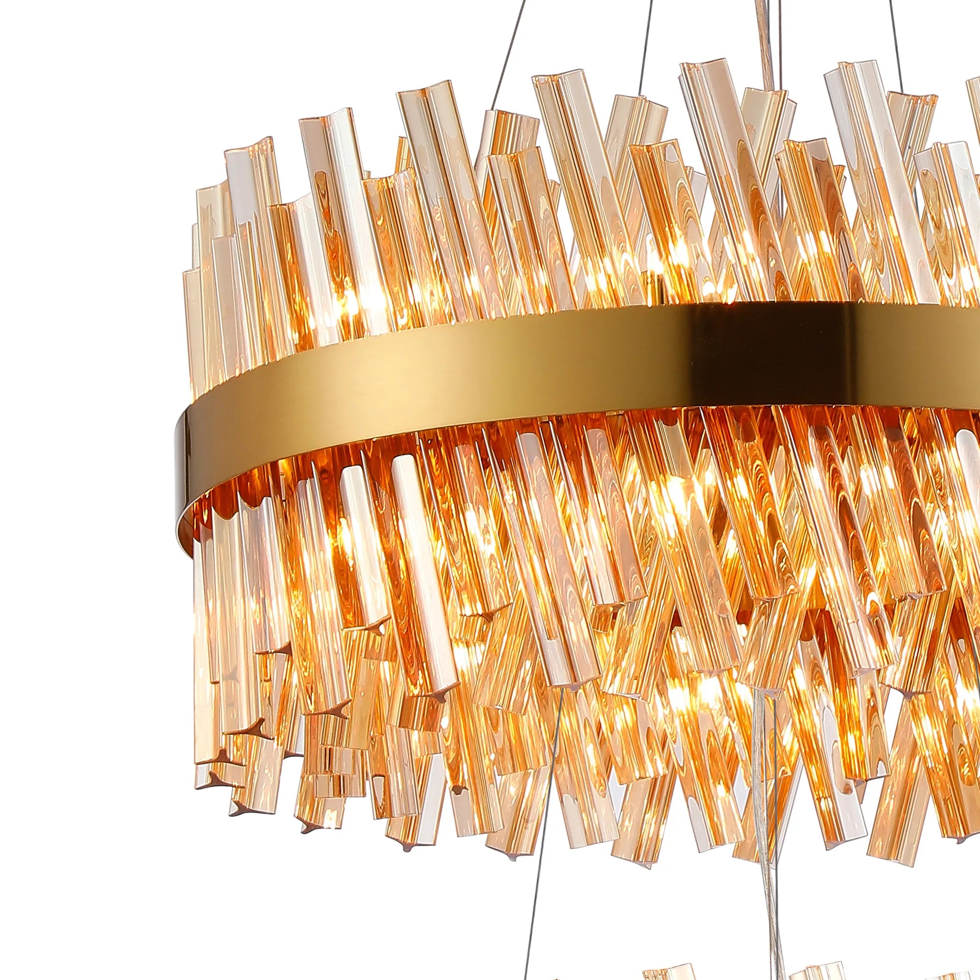 Farnley 2 Tier 60cm Pendant 18 Light - Brass & Amber