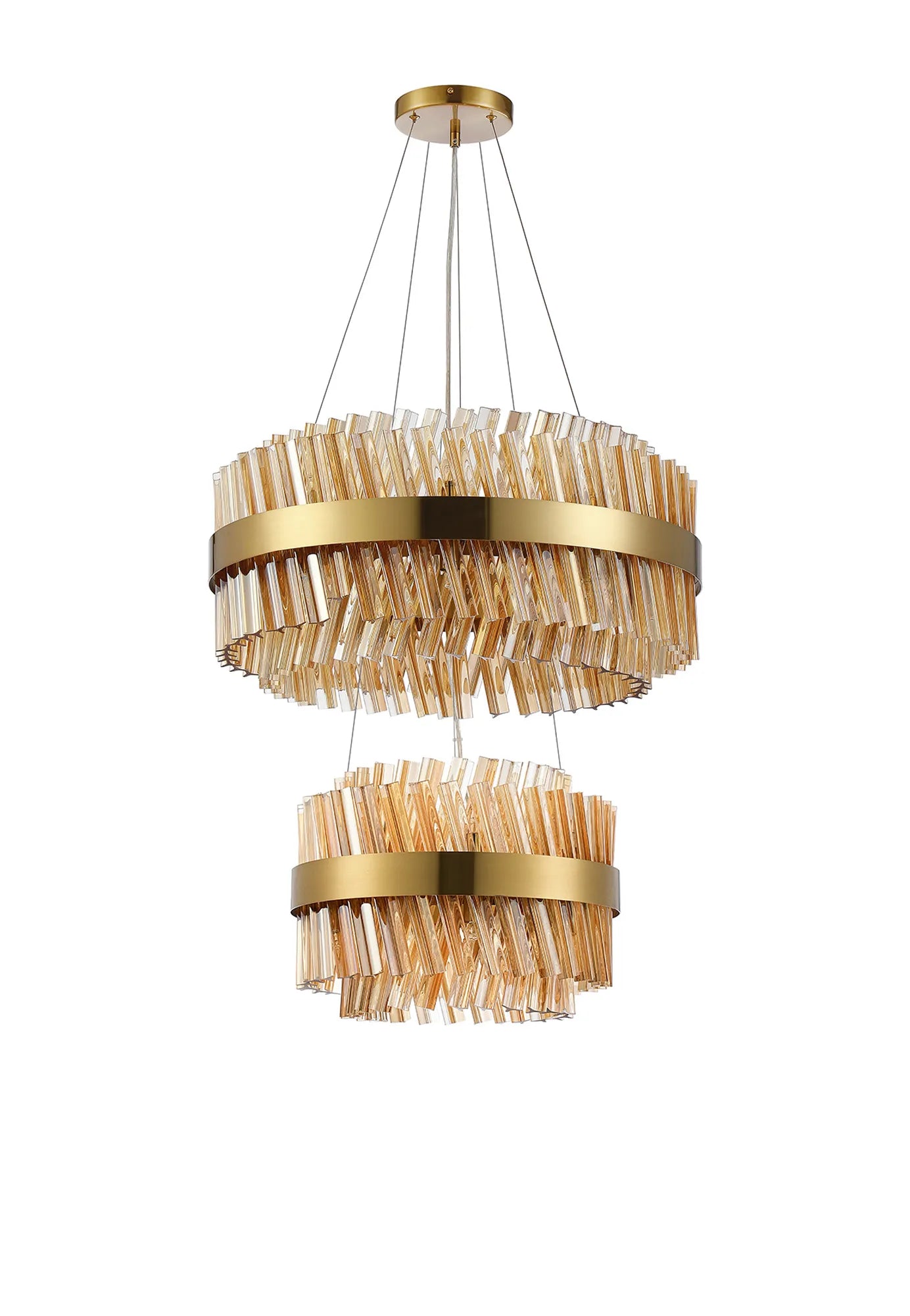 Farnley 2 Tier 60cm Pendant 18 Light - Brass & Amber