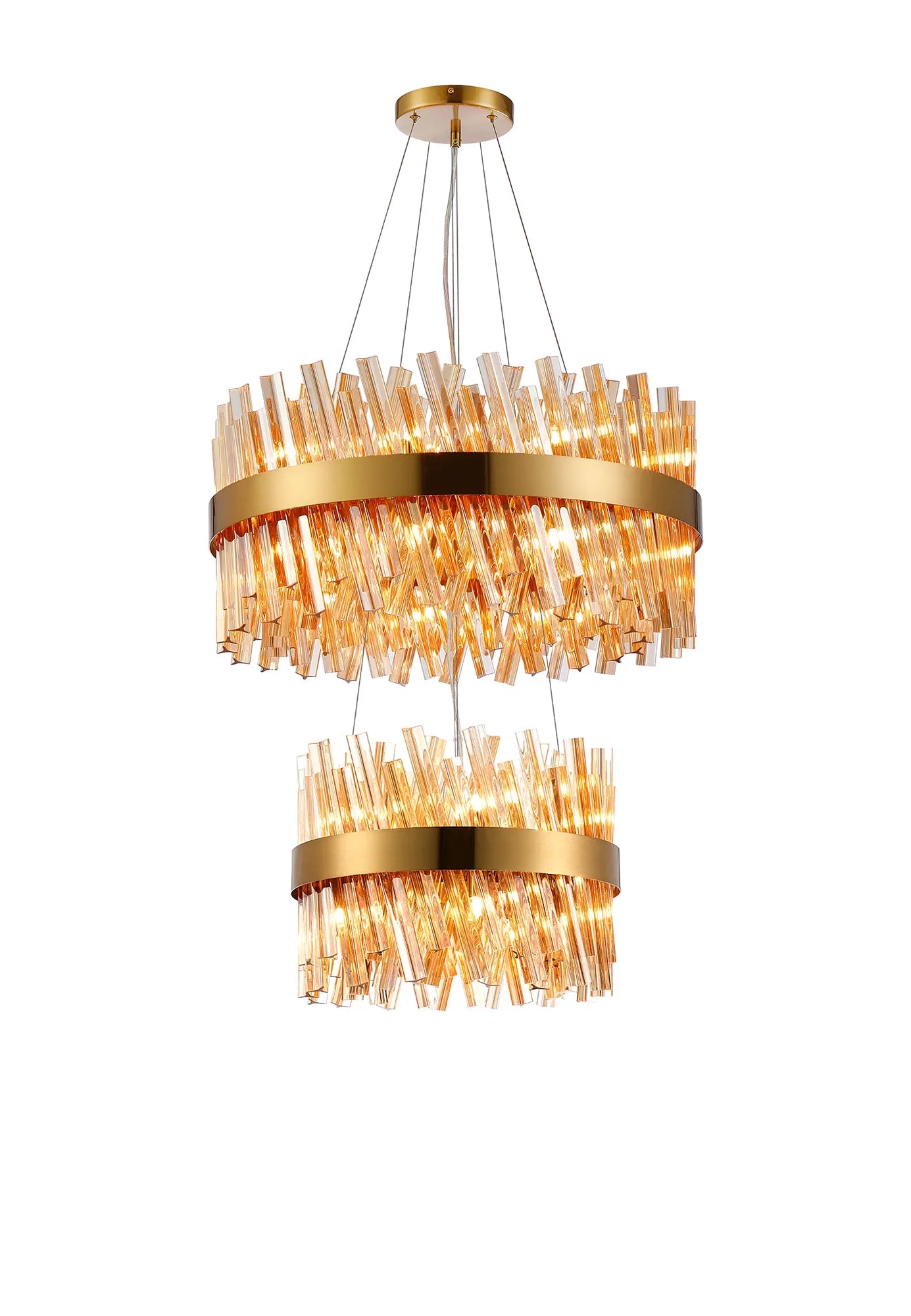 Farnley 2 Tier 60cm Pendant 18 Light - Brass & Amber