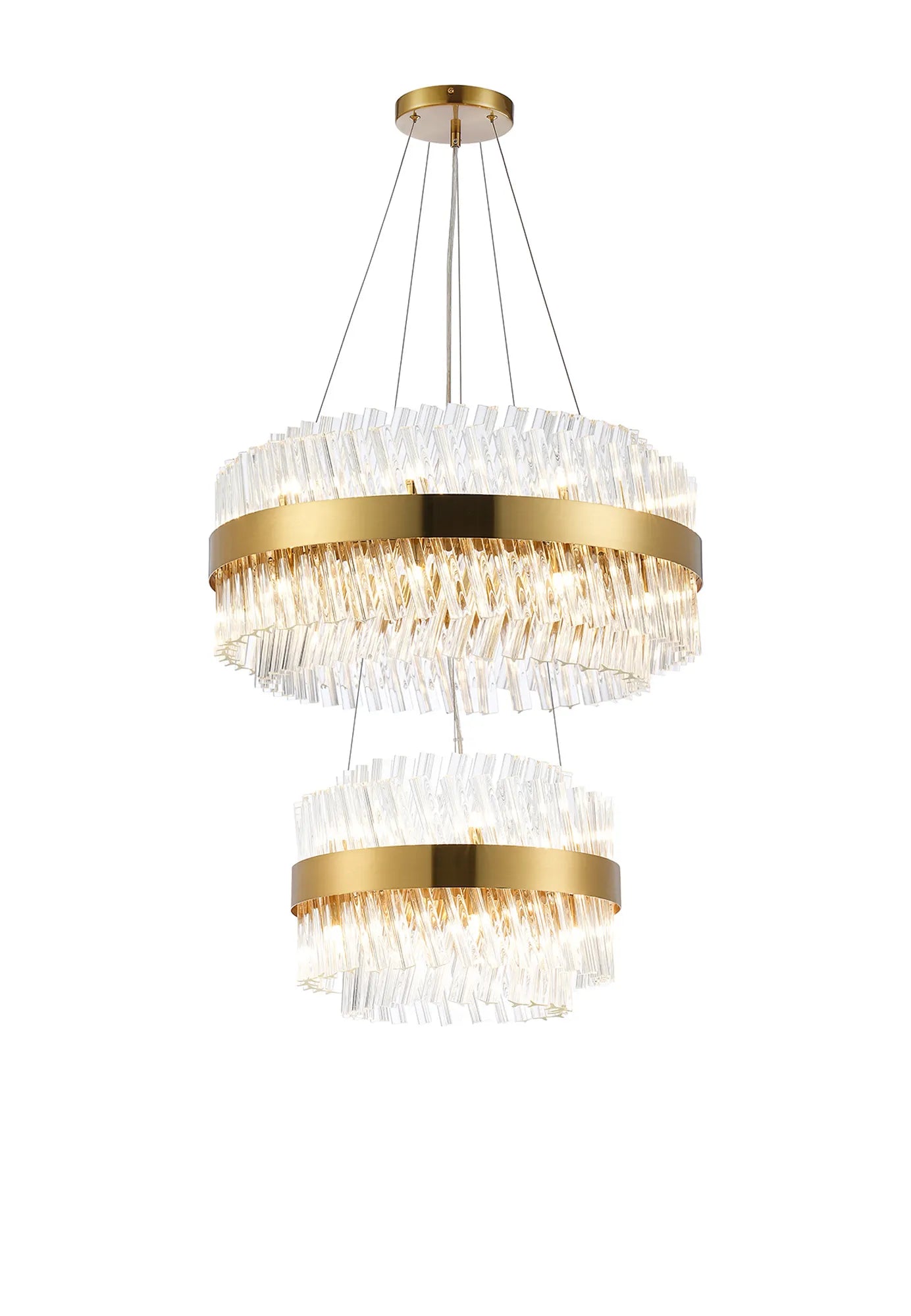 Farnley 2 Tier 60cm Pendant 18 Light - Brass & Clear