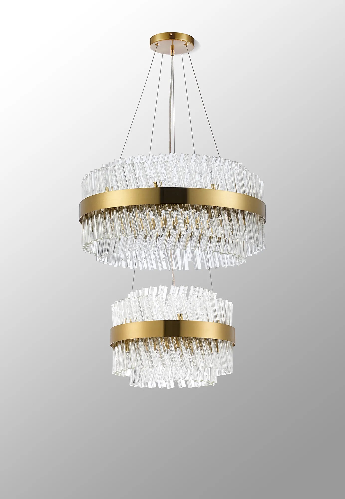 Farnley 2 Tier 60cm Pendant 18 Light - Brass & Clear