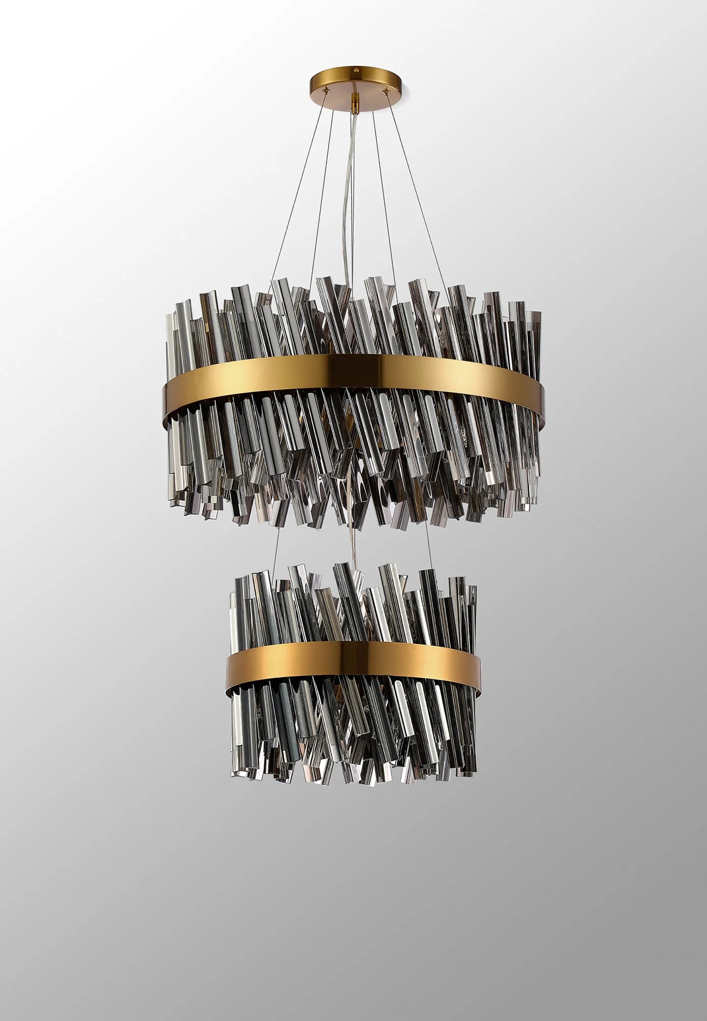 Farnley 2 Tier 60cm Pendant 18 Light - Brass & Smoke