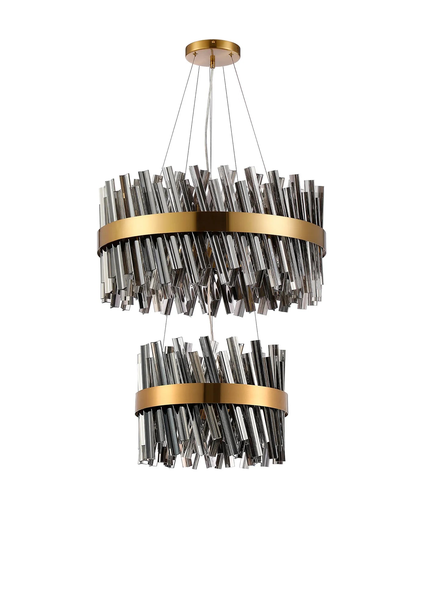 Farnley 2 Tier 60cm Pendant 18 Light - Brass & Smoke